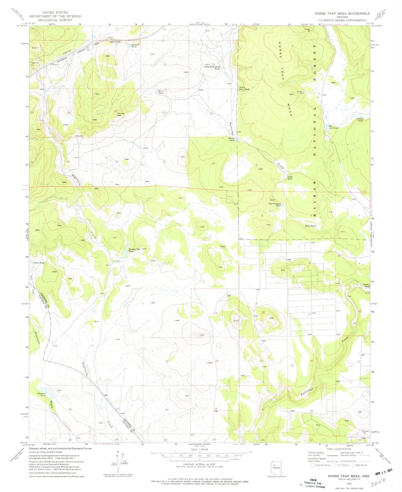 1973 Horse Trap Mesa, AZ - Arizona - USGS Topographic Map