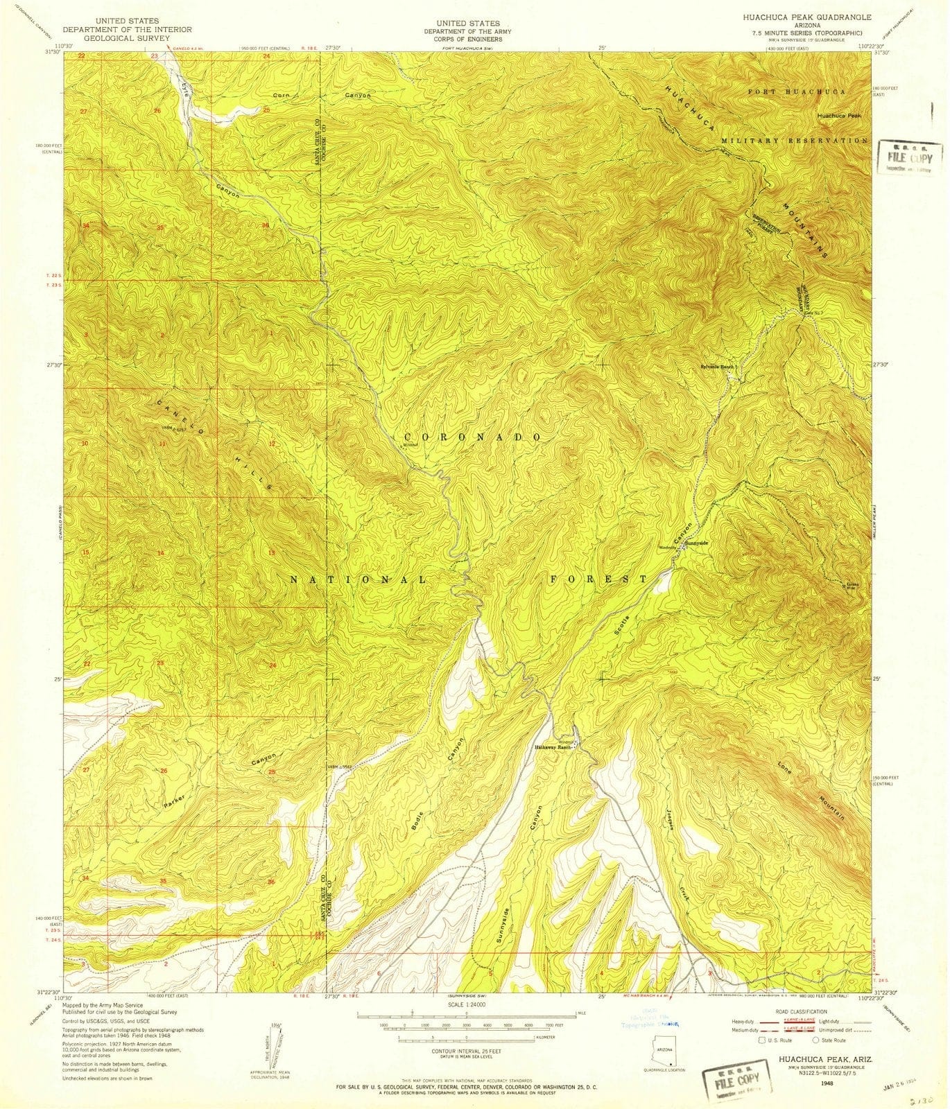 1948 Huachuca Peak, AZ Arizona USGS Topographic Map Historic Pictoric