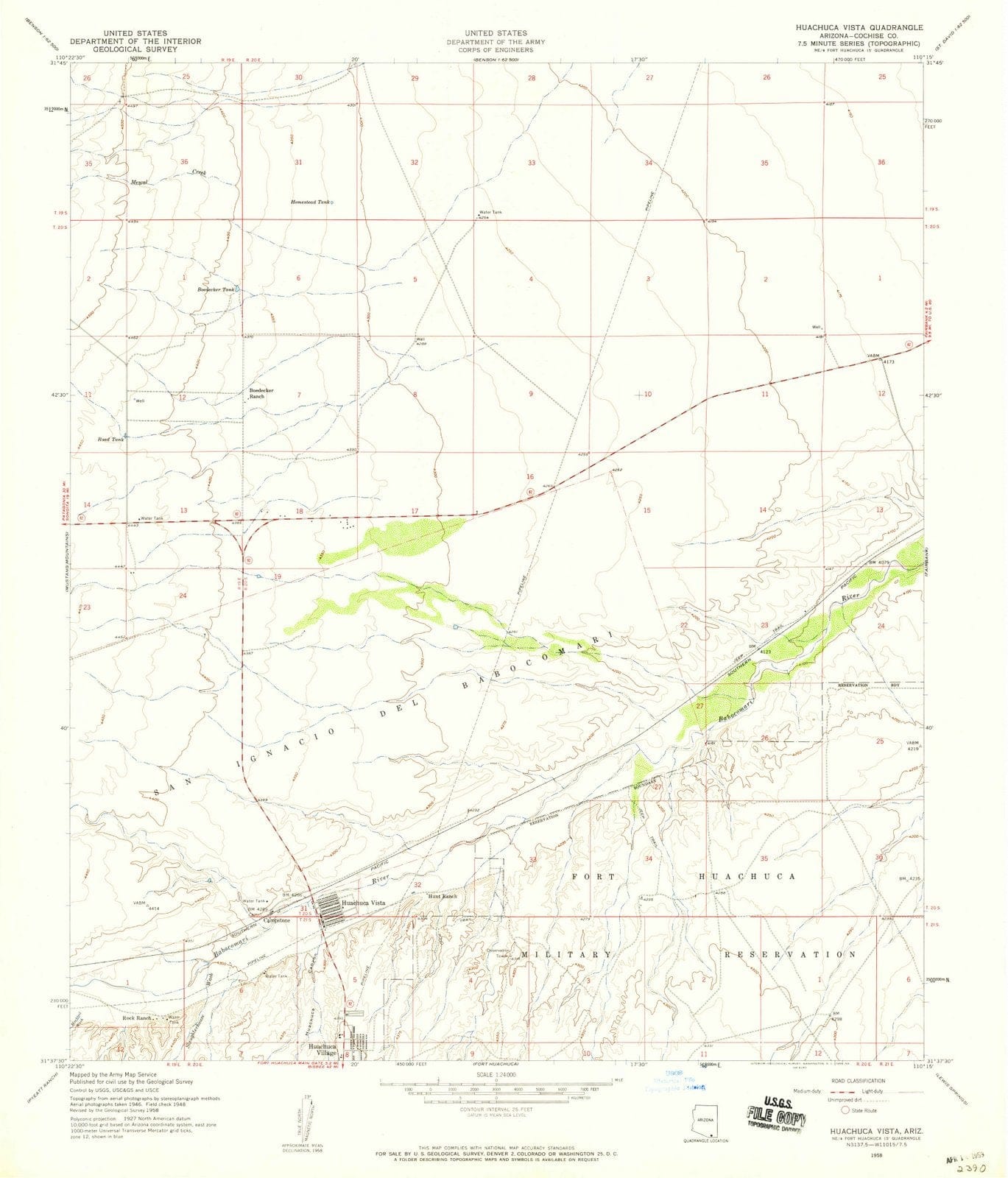 1958 Huachuca Vista, AZ - Arizona - USGS Topographic Map