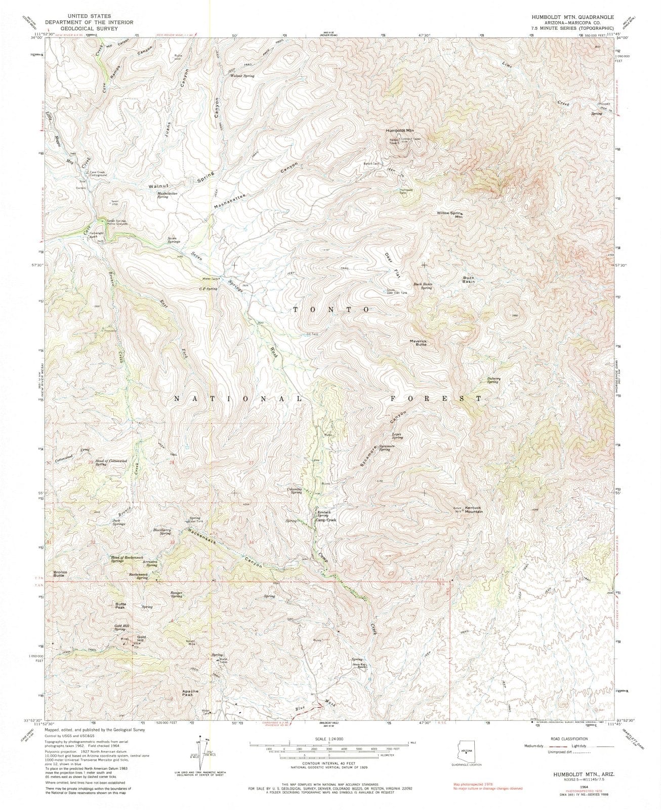 1964 Humboldt MTN, AZ - Arizona - USGS Topographic Map