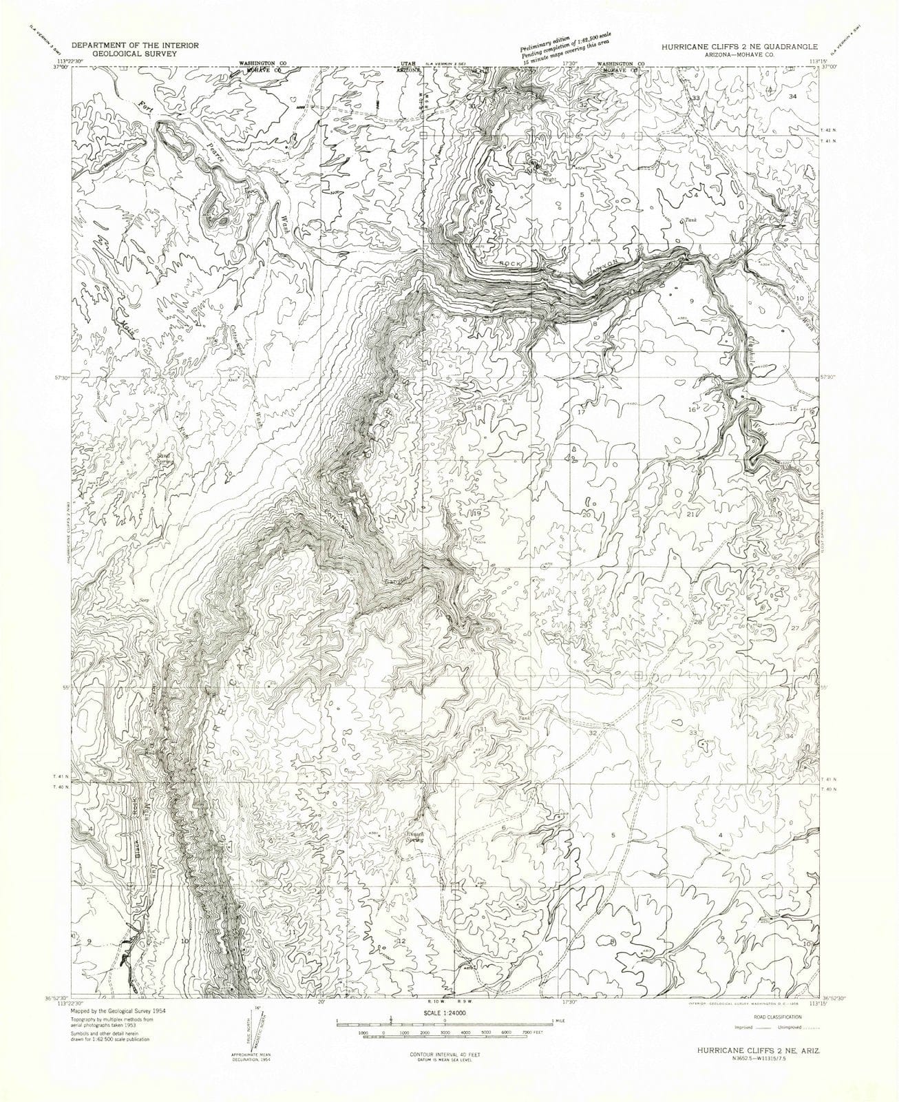 1954 Hurricane Cliffs 2, AZ - Arizona - USGS Topographic Map