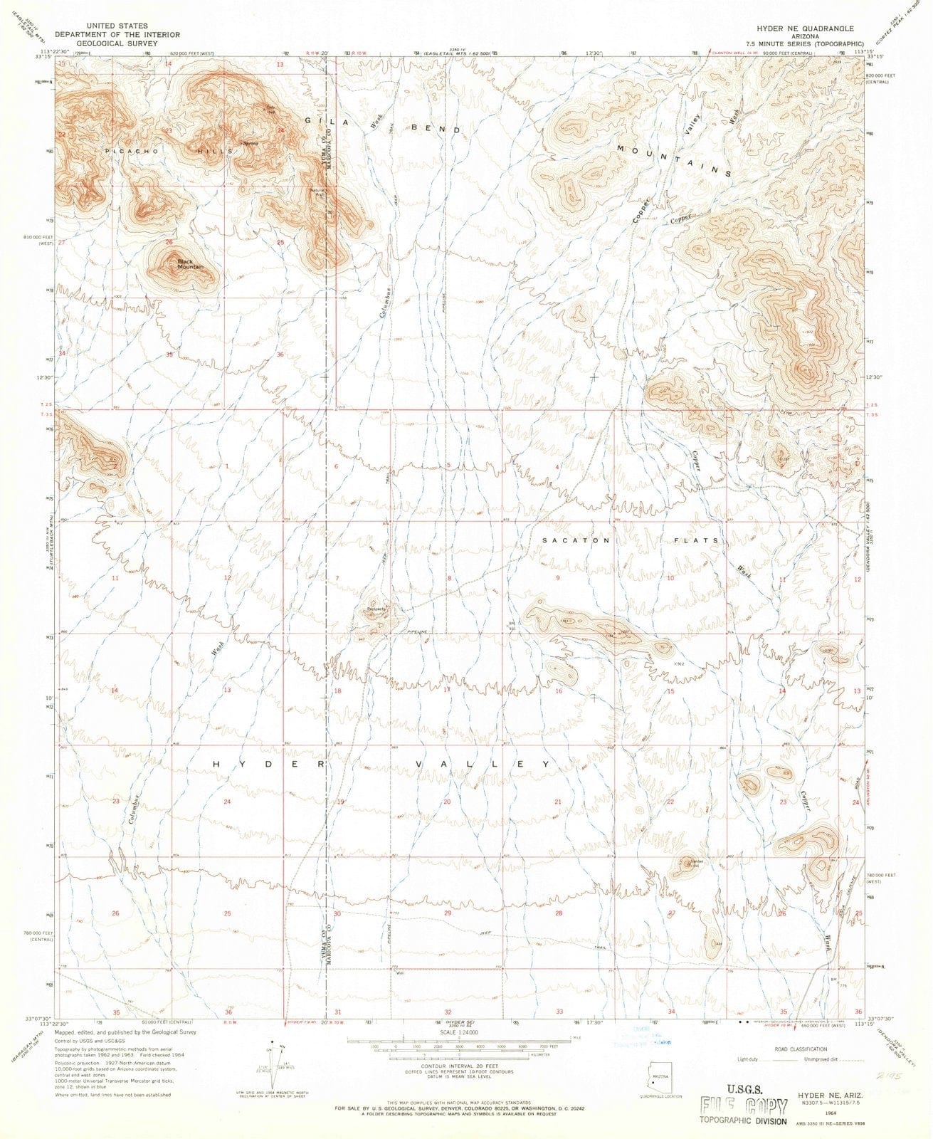 1964 Hyder, AZ - Arizona - USGS Topographic Map