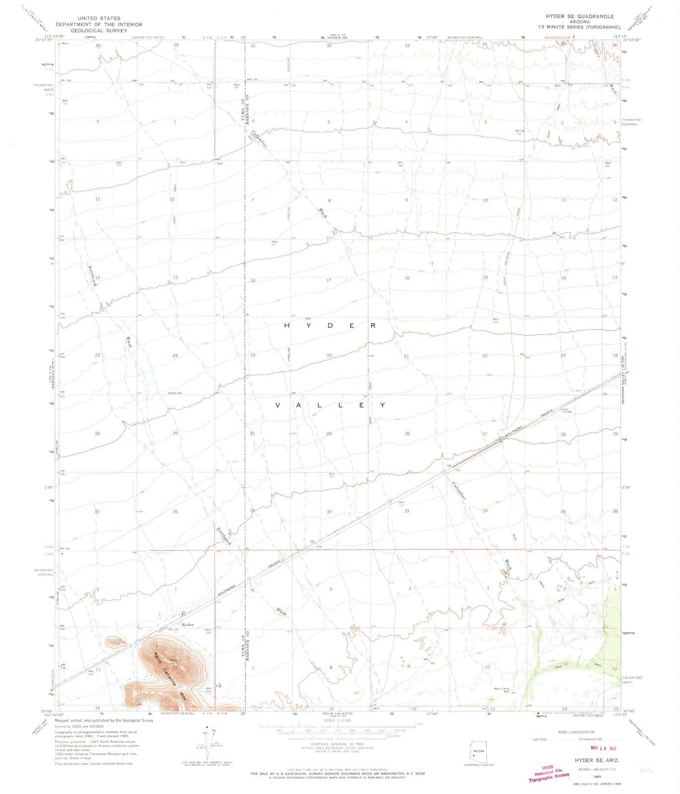 1965 Hyder, AZ - Arizona - USGS Topographic Map