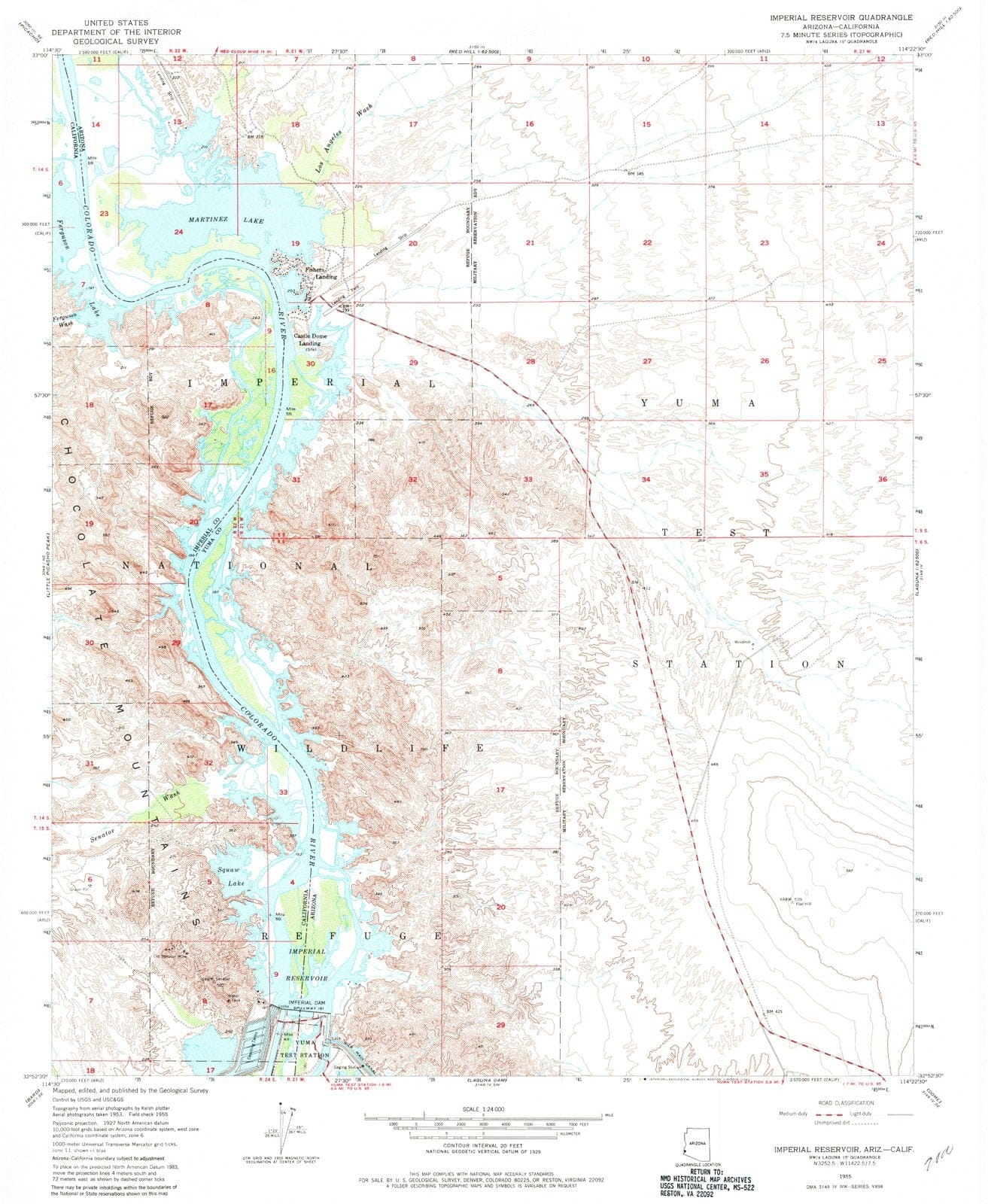 1955 Imperial Reservoir, AZ - Arizona - USGS Topographic Map