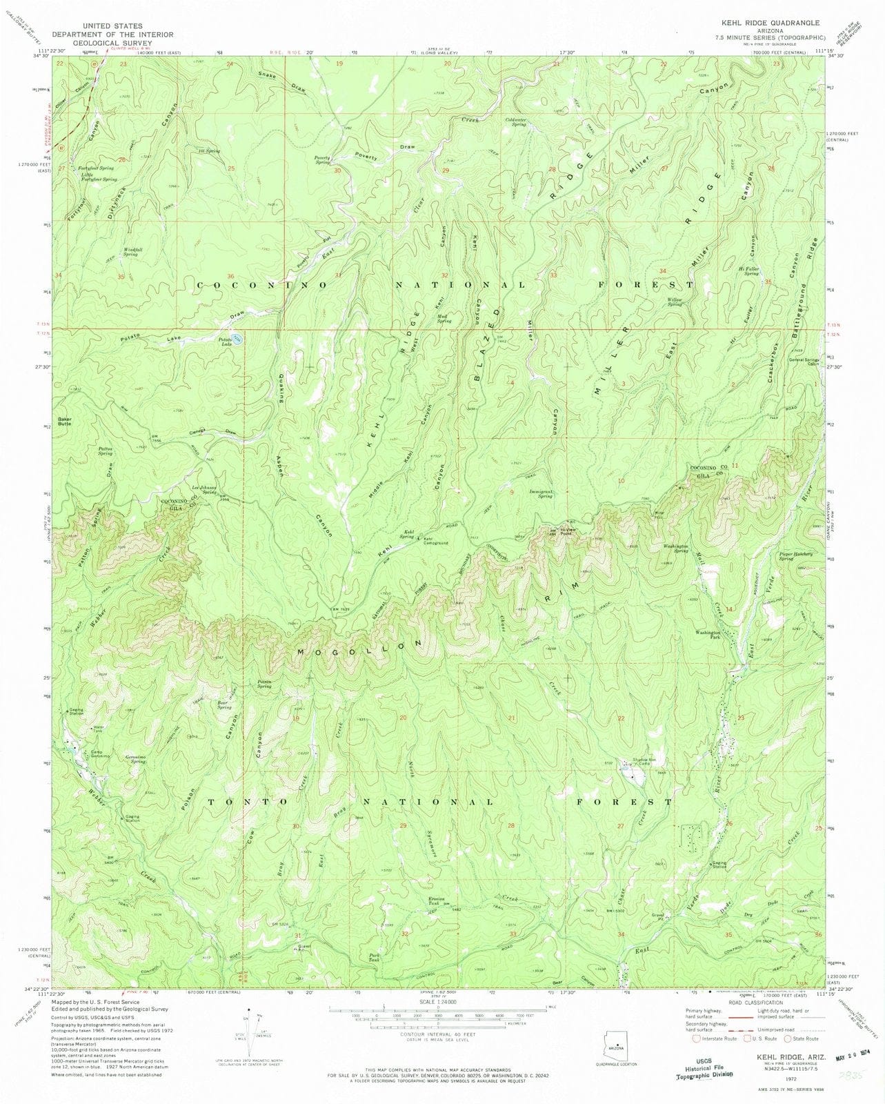 1972 Kehl Ridge, AZ - Arizona - USGS Topographic Map
