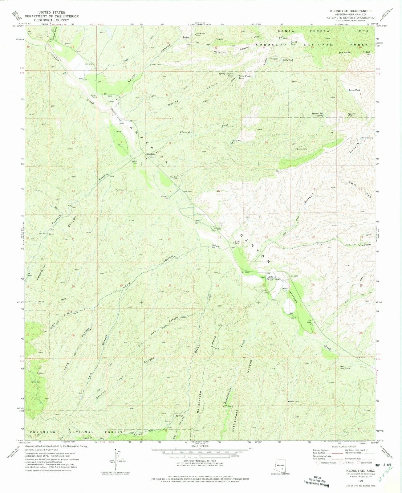 1972 Klondyke, AZ - Arizona - USGS Topographic Map