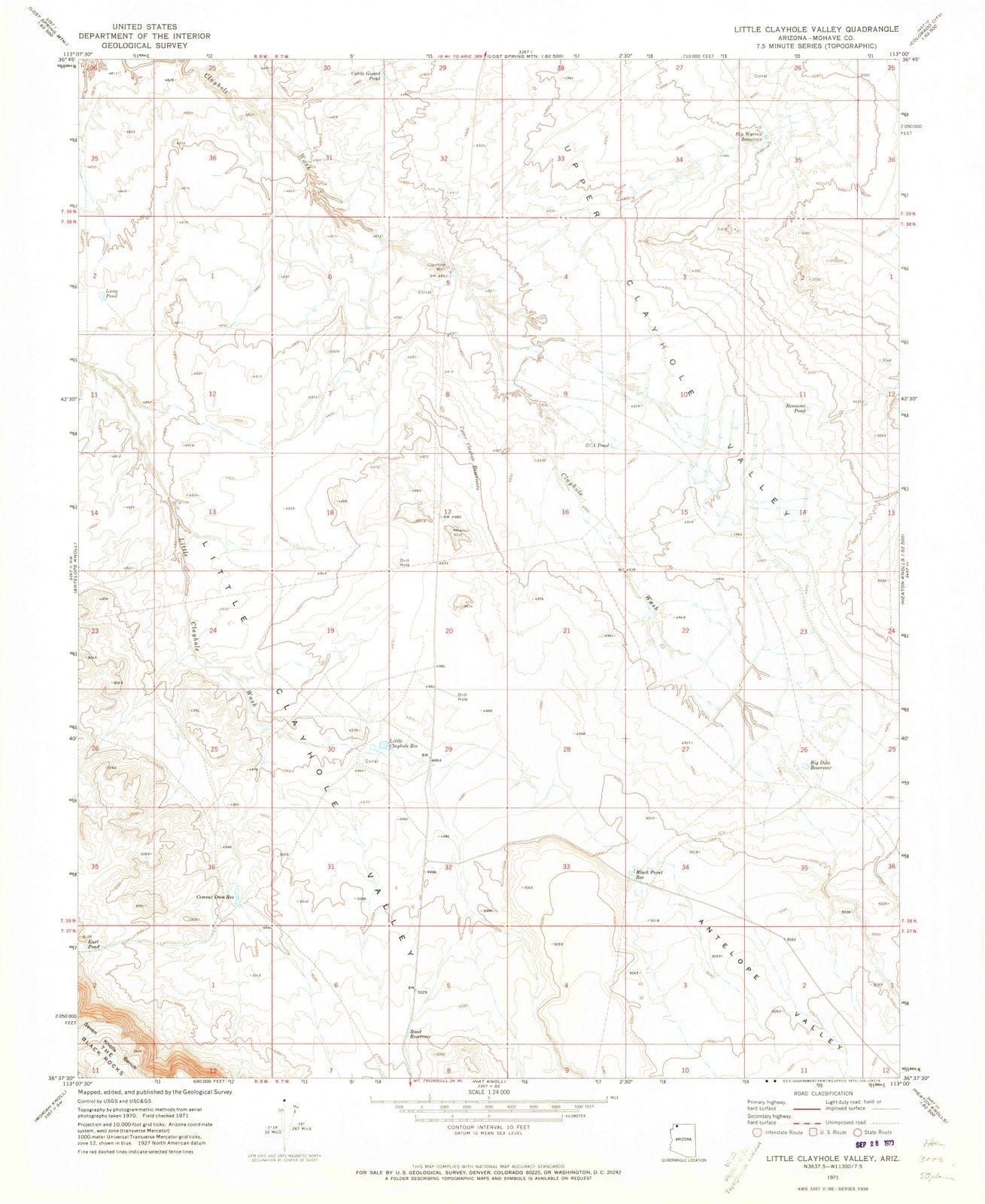 1971 Little Clayhole Valley, AZ - Arizona - USGS Topographic Map