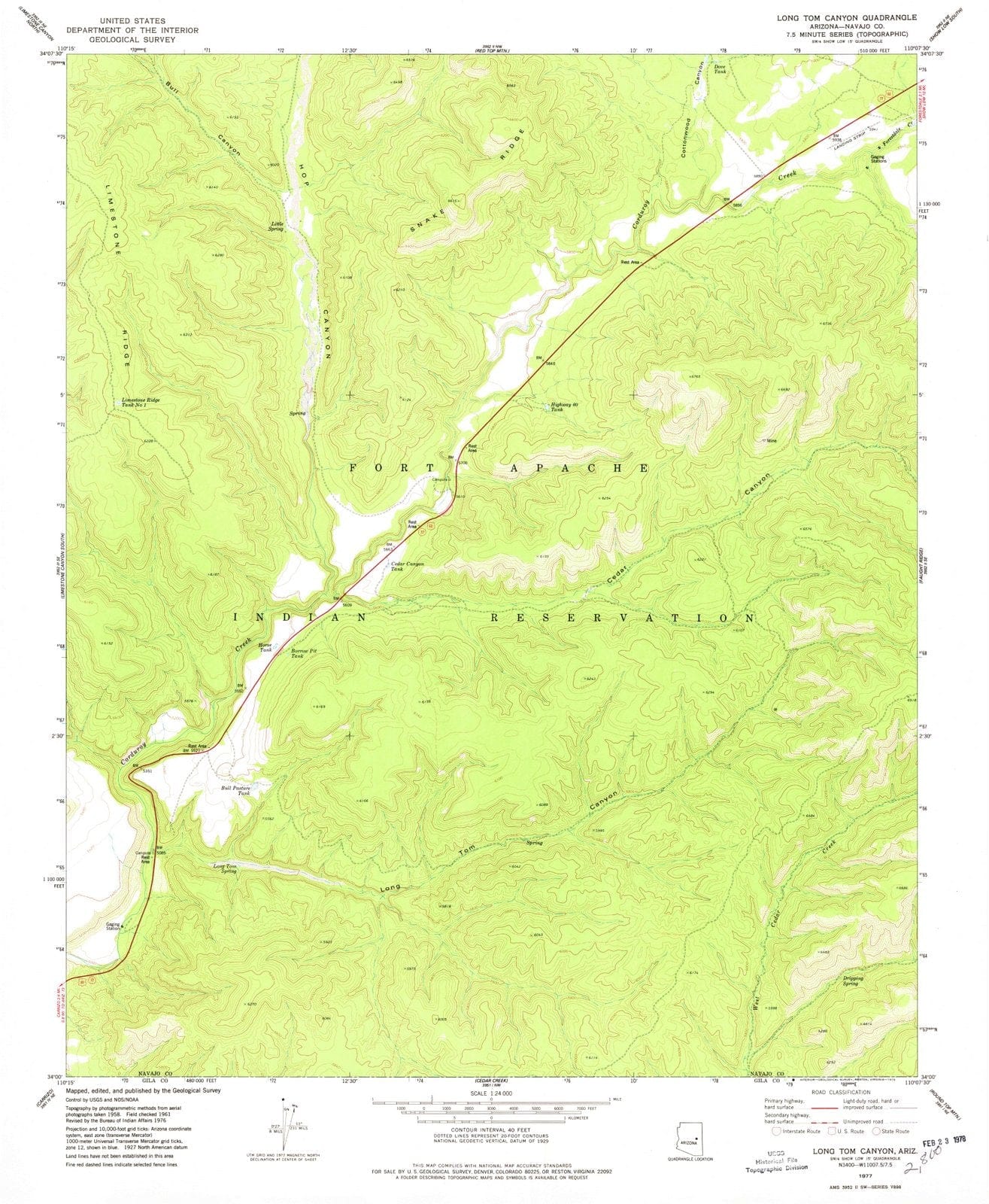 1977 Long Tom Canyon, AZ - Arizona - USGS Topographic Map