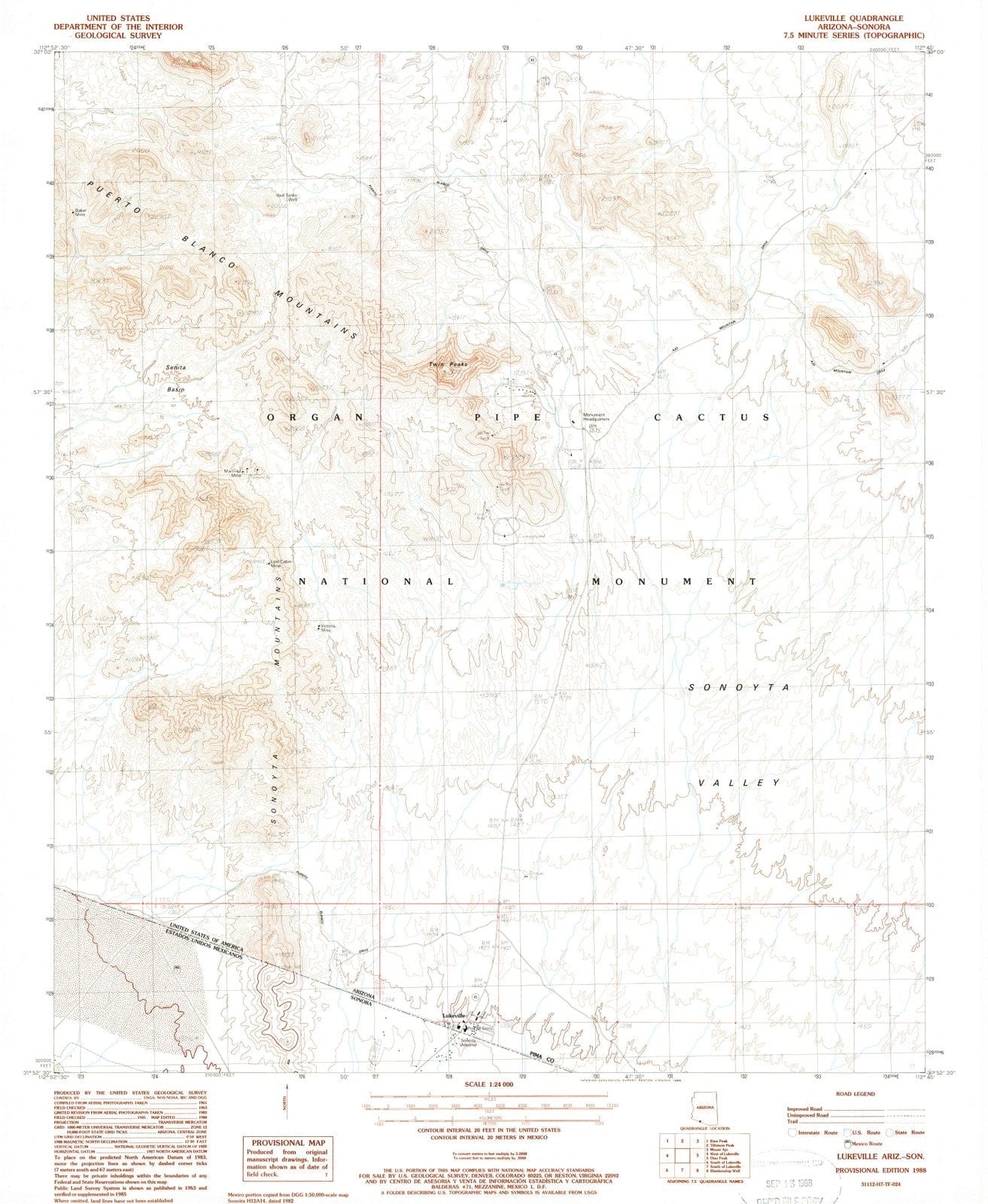 1988 Lukeville, AZ - Arizona - USGS Topographic Map