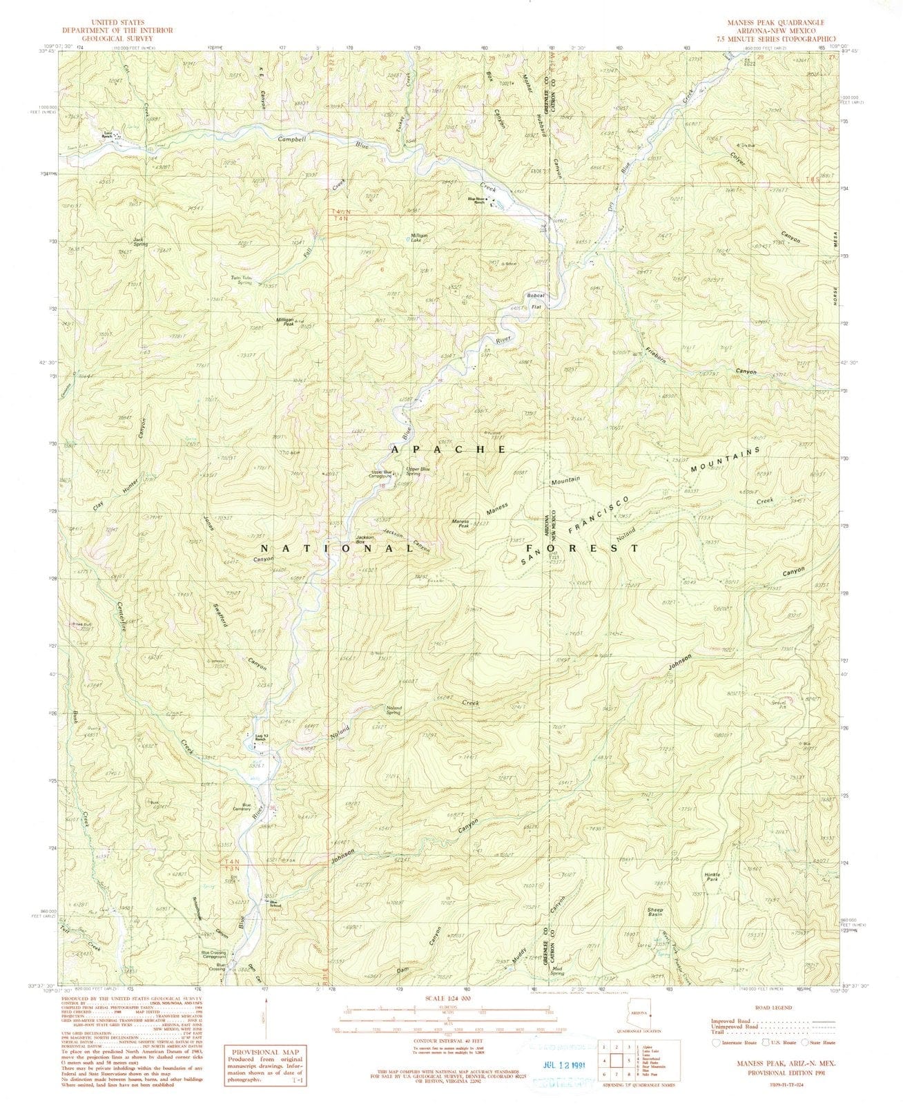 1991 Maness Peak, AZ - Arizona - USGS Topographic Map