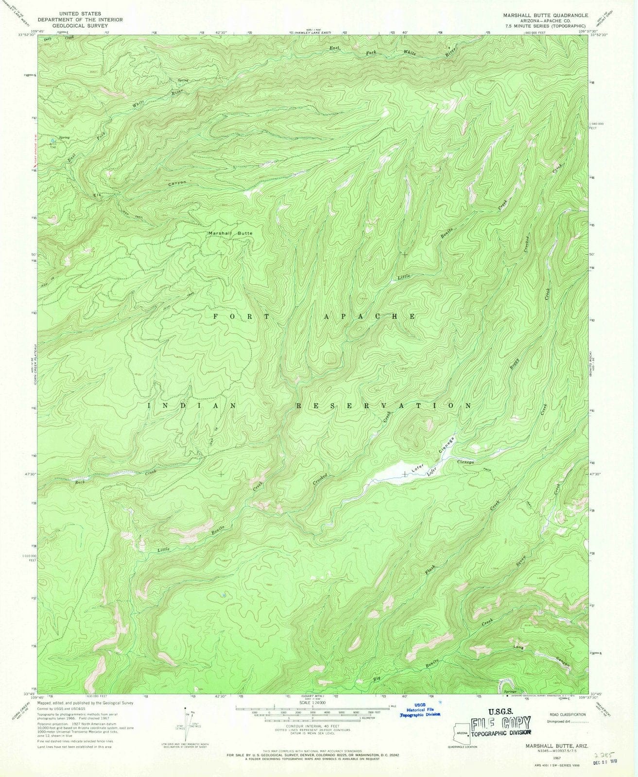 1967 Marshall Butte, AZ - Arizona - USGS Topographic Map