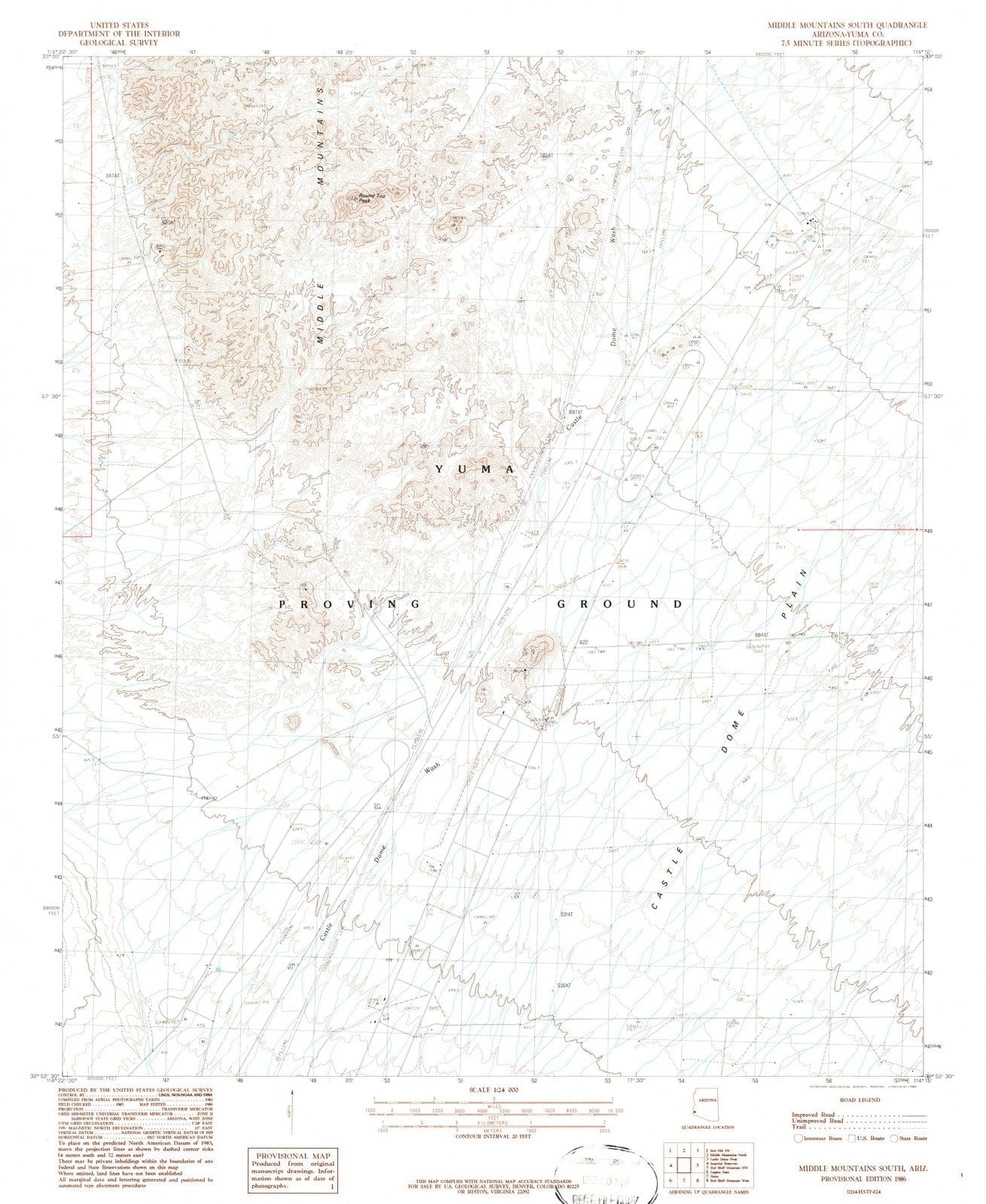 1986 Middle Mountains South, AZ - Arizona - USGS Topographic Map