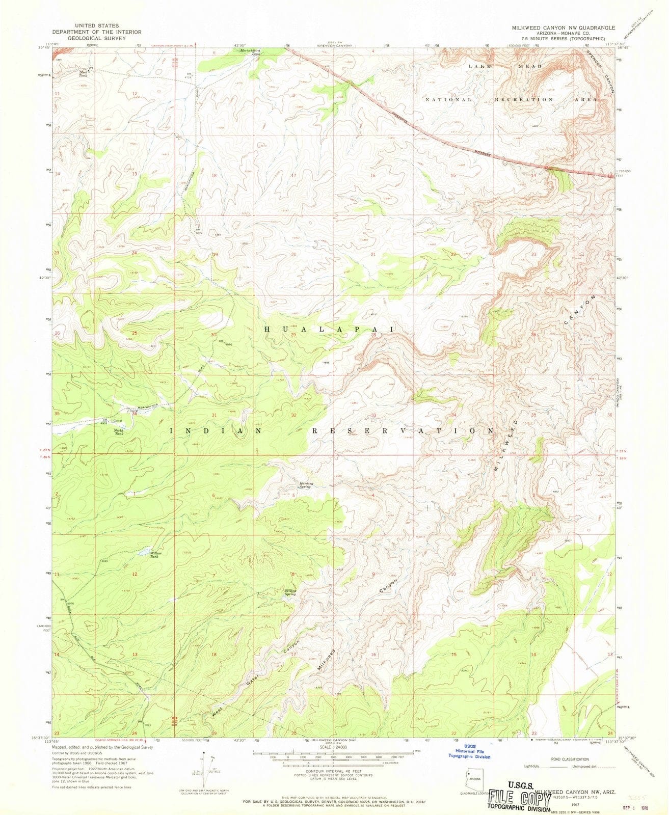 1967 Milkweed Canyon, AZ - Arizona - USGS Topographic Map
