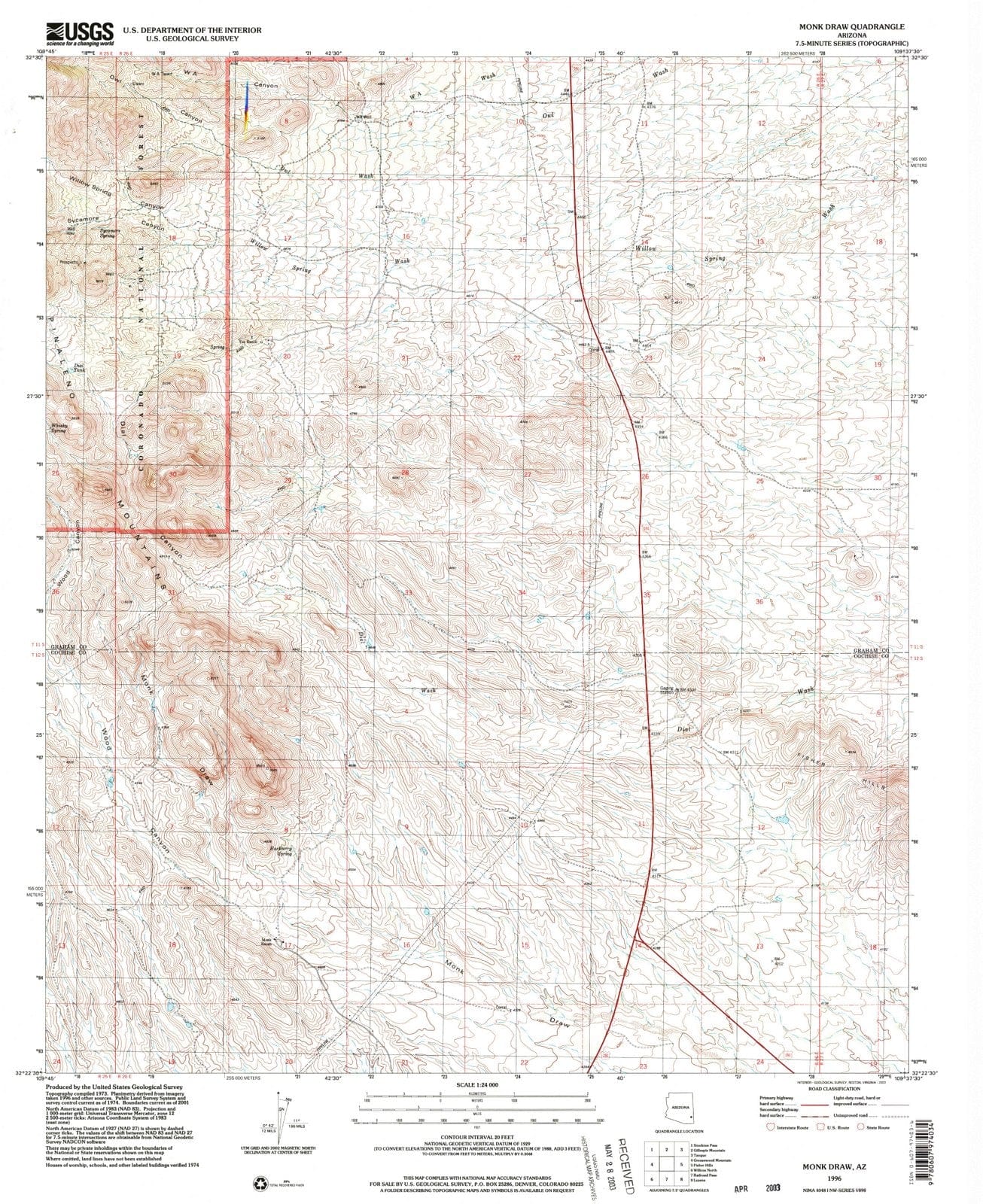 1996 Monkraw, AZ - Arizona - USGS Topographic Map