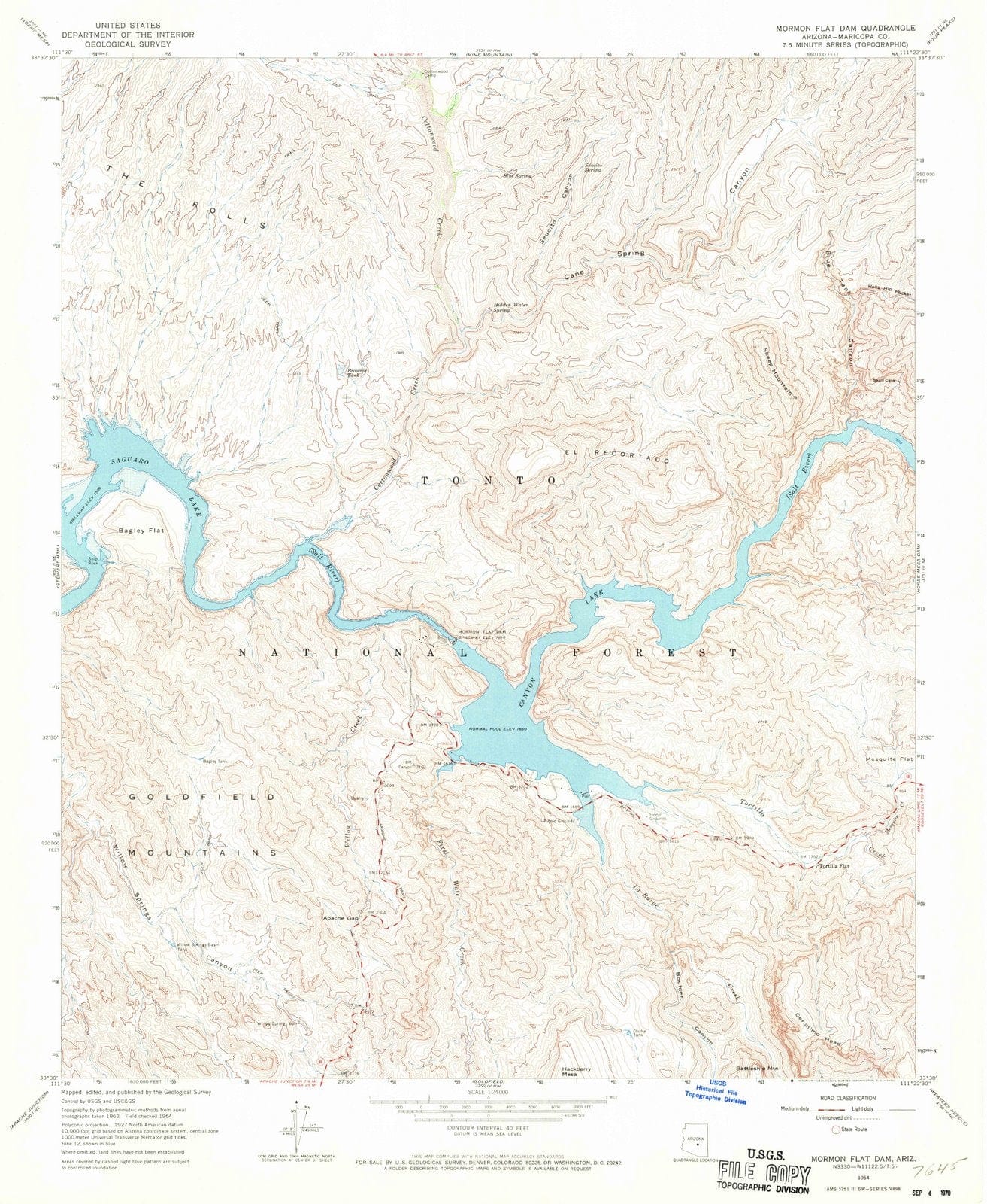 1964 Mormon Flatam, AZ - Arizona - USGS Topographic Map