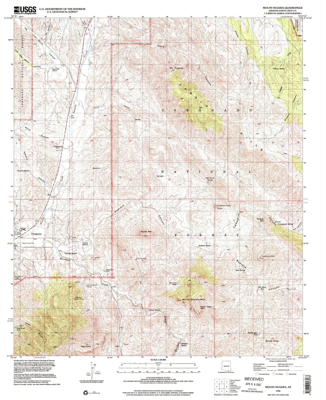 1996 Mount Hughes, AZ - Arizona - USGS Topographic Map