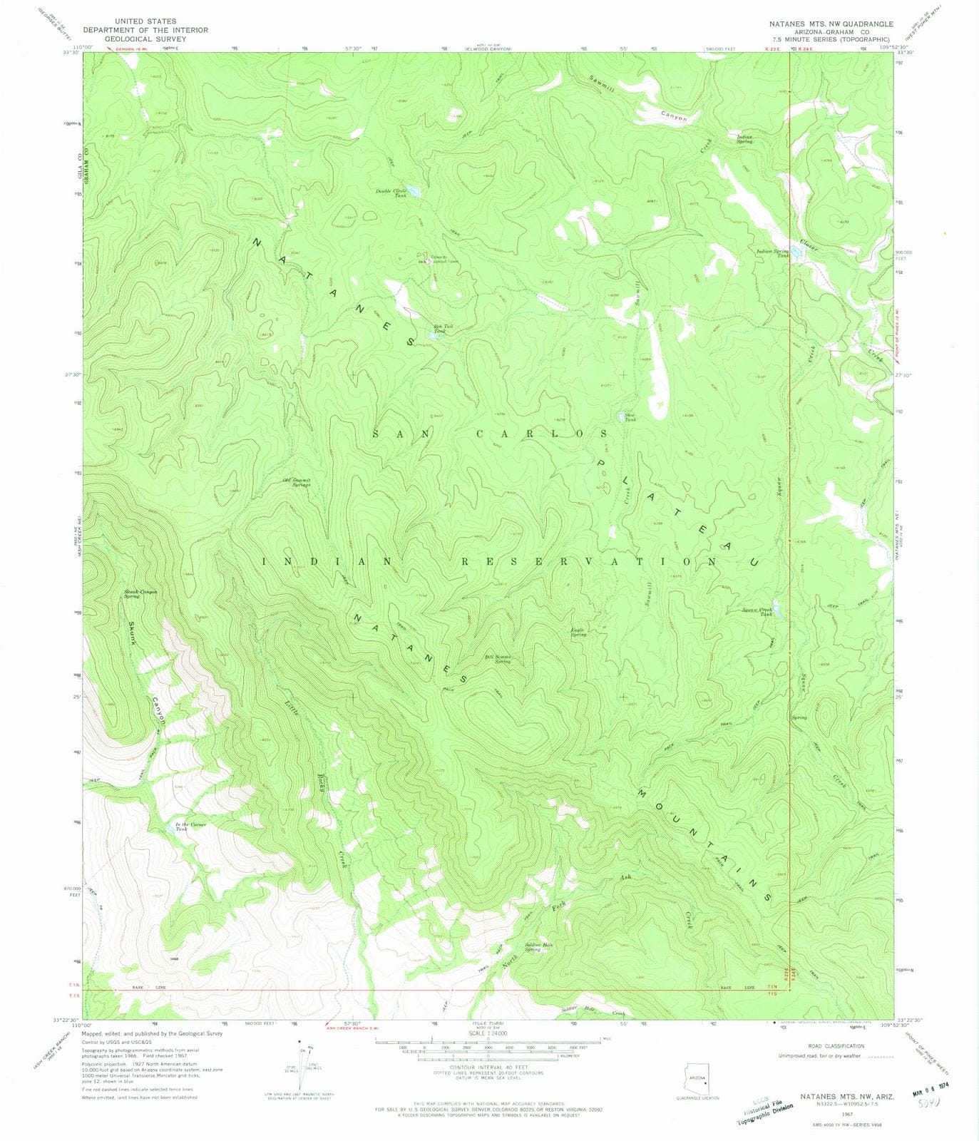 1967 Natanes MTS, AZ - Arizona - USGS Topographic Map v2