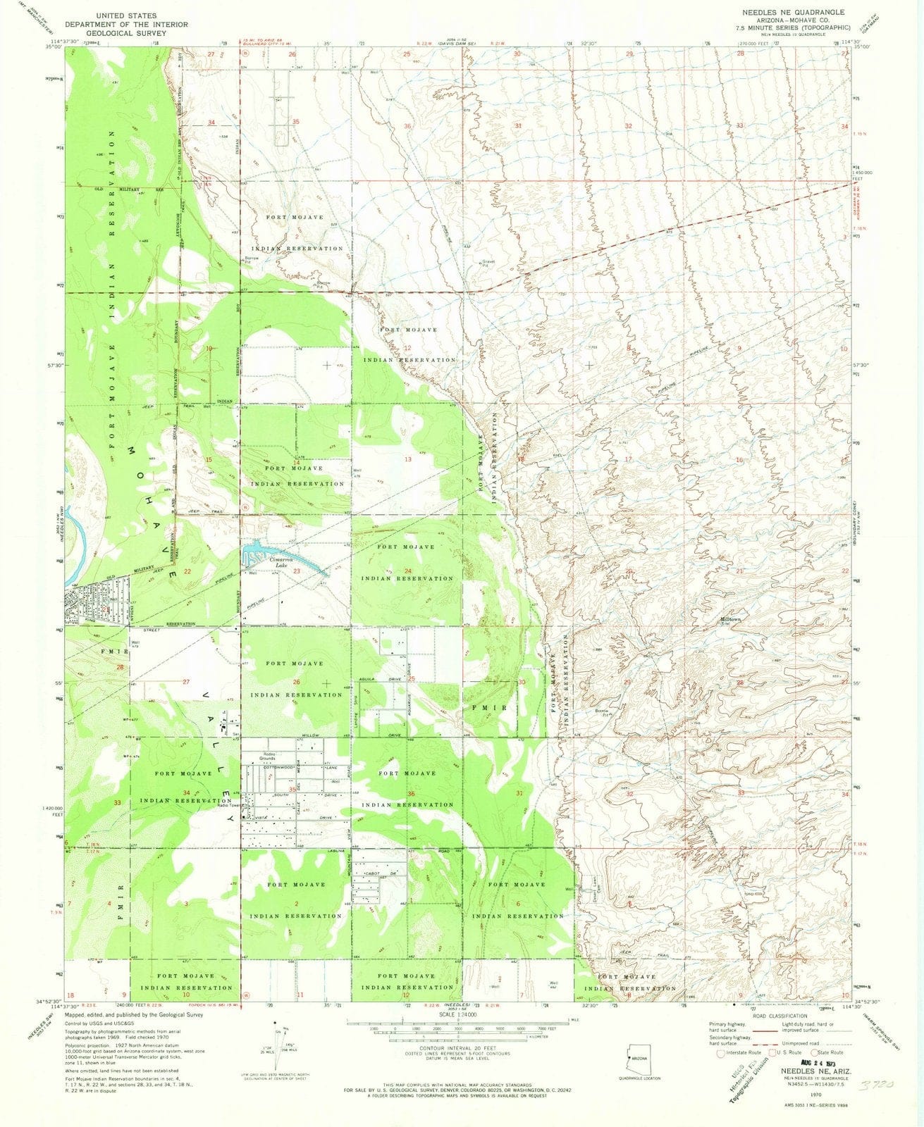 1970 Needles, AZ Arizona USGS Topographic Map Historic Pictoric