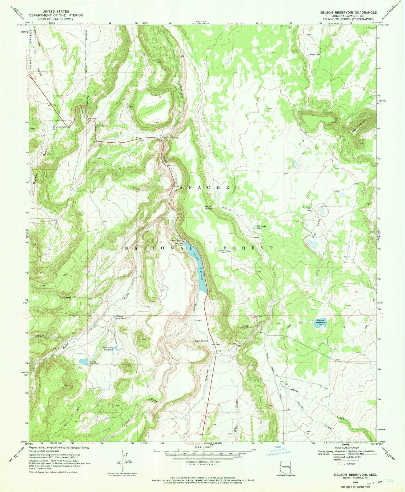 1969 Nelson Reservoir, AZ - Arizona - USGS Topographic Map