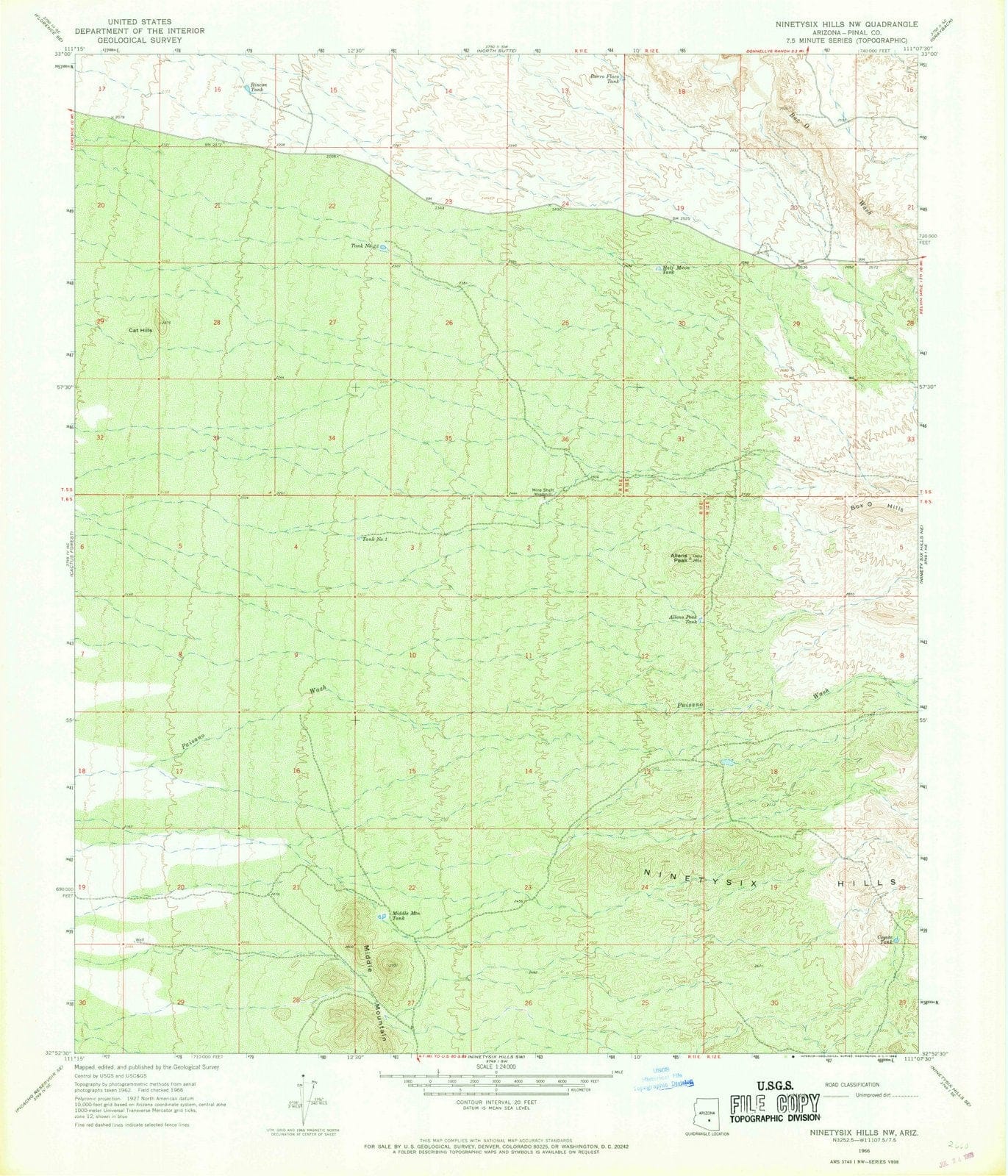 1966 Ninetysix Hills, AZ - Arizona - USGS Topographic Map v2