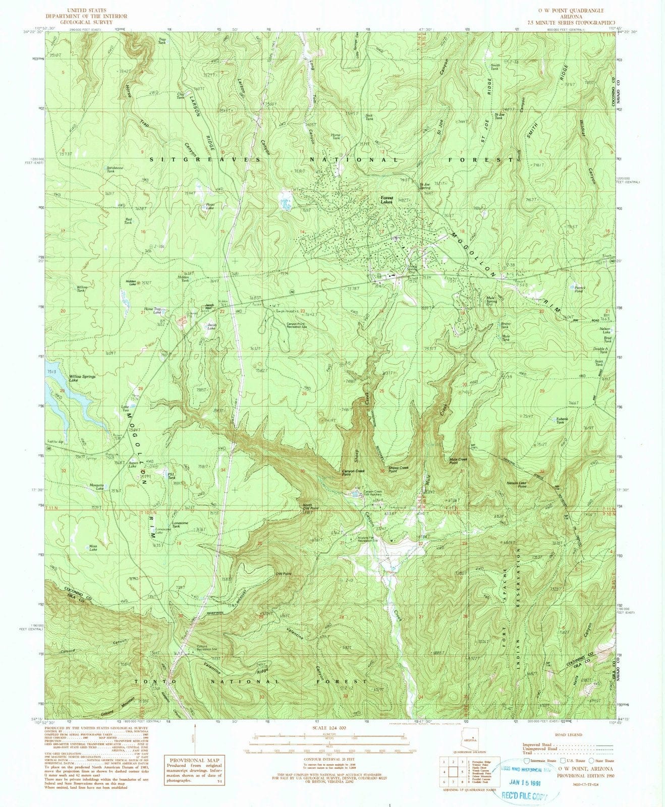 1990 O W Point, AZ - Arizona - USGS Topographic Map