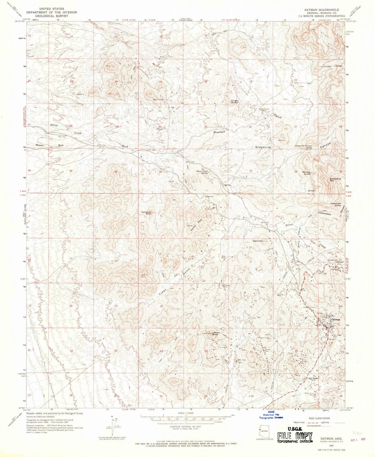 1967 Oatman, AZ - Arizona - USGS Topographic Map