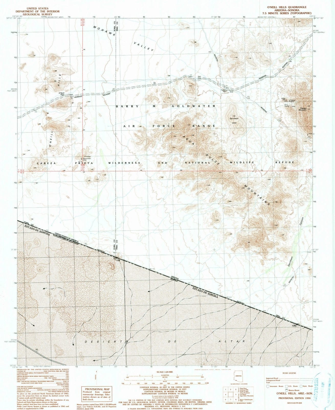 1990 O'Neill Hills, AZ - Arizona - USGS Topographic Map
