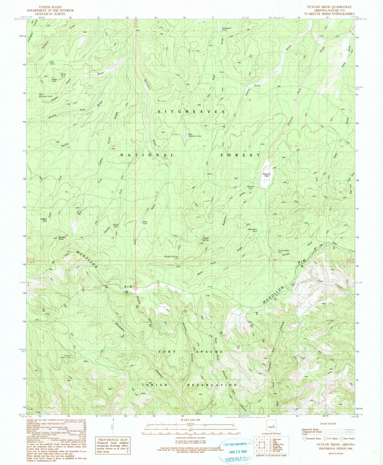 1990 Outlawraw, AZ - Arizona - USGS Topographic Map