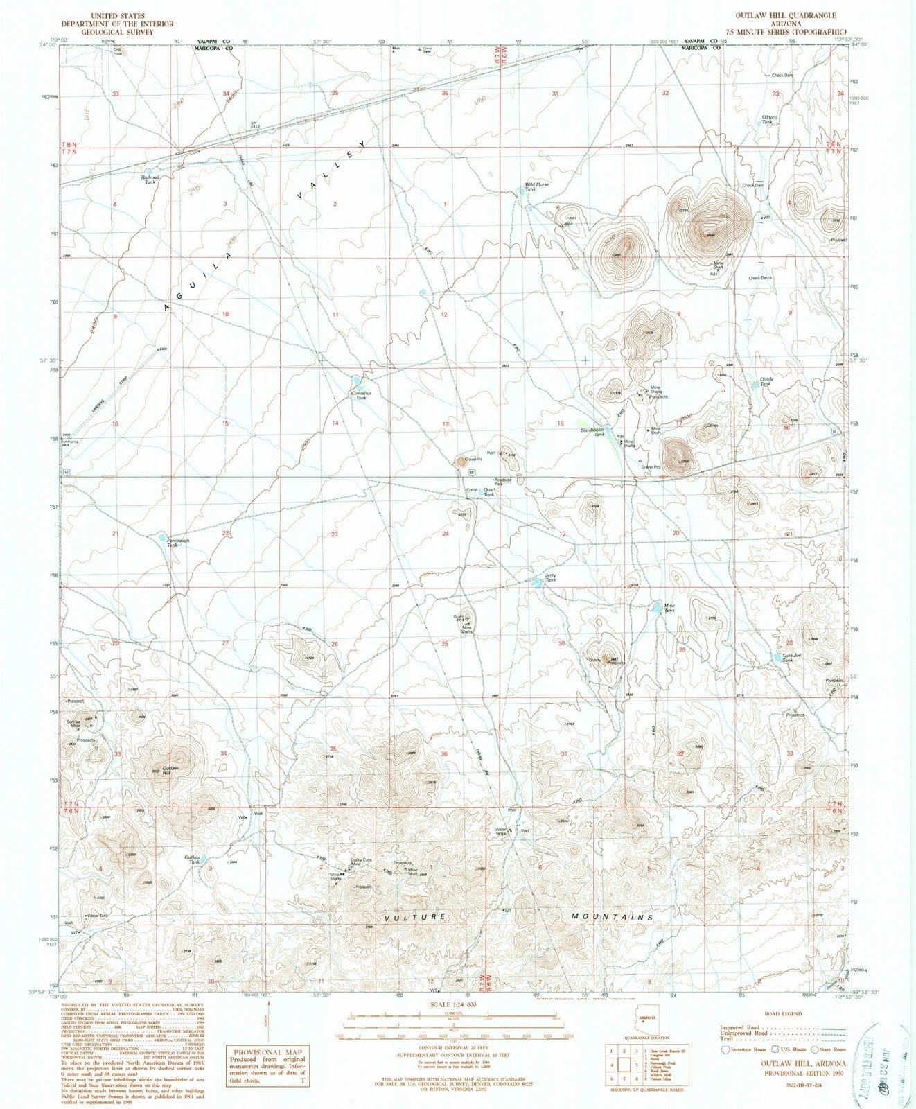 1990 Outlaw Hill, AZ - Arizona - USGS Topographic Map