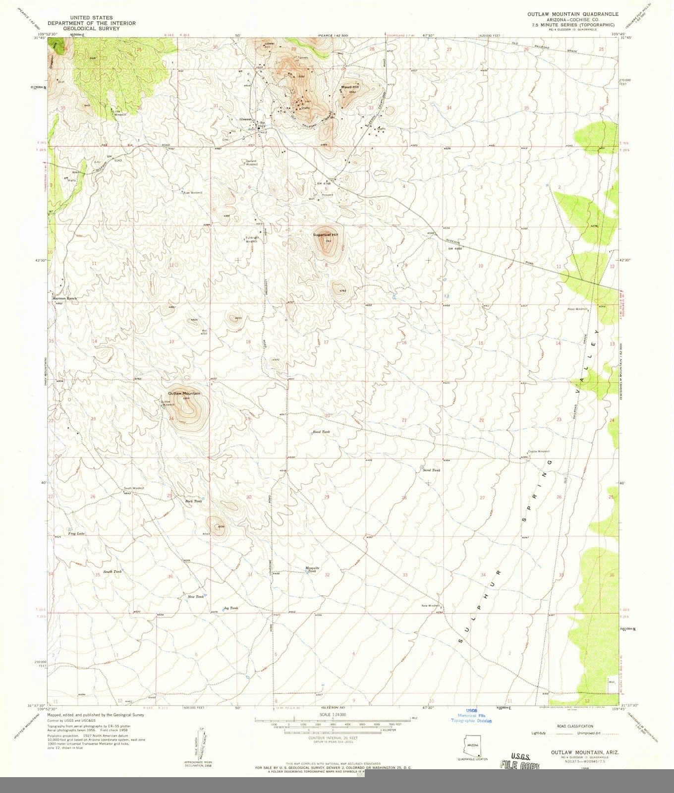 1958 Outlaw Mountain, AZ - Arizona - USGS Topographic Map