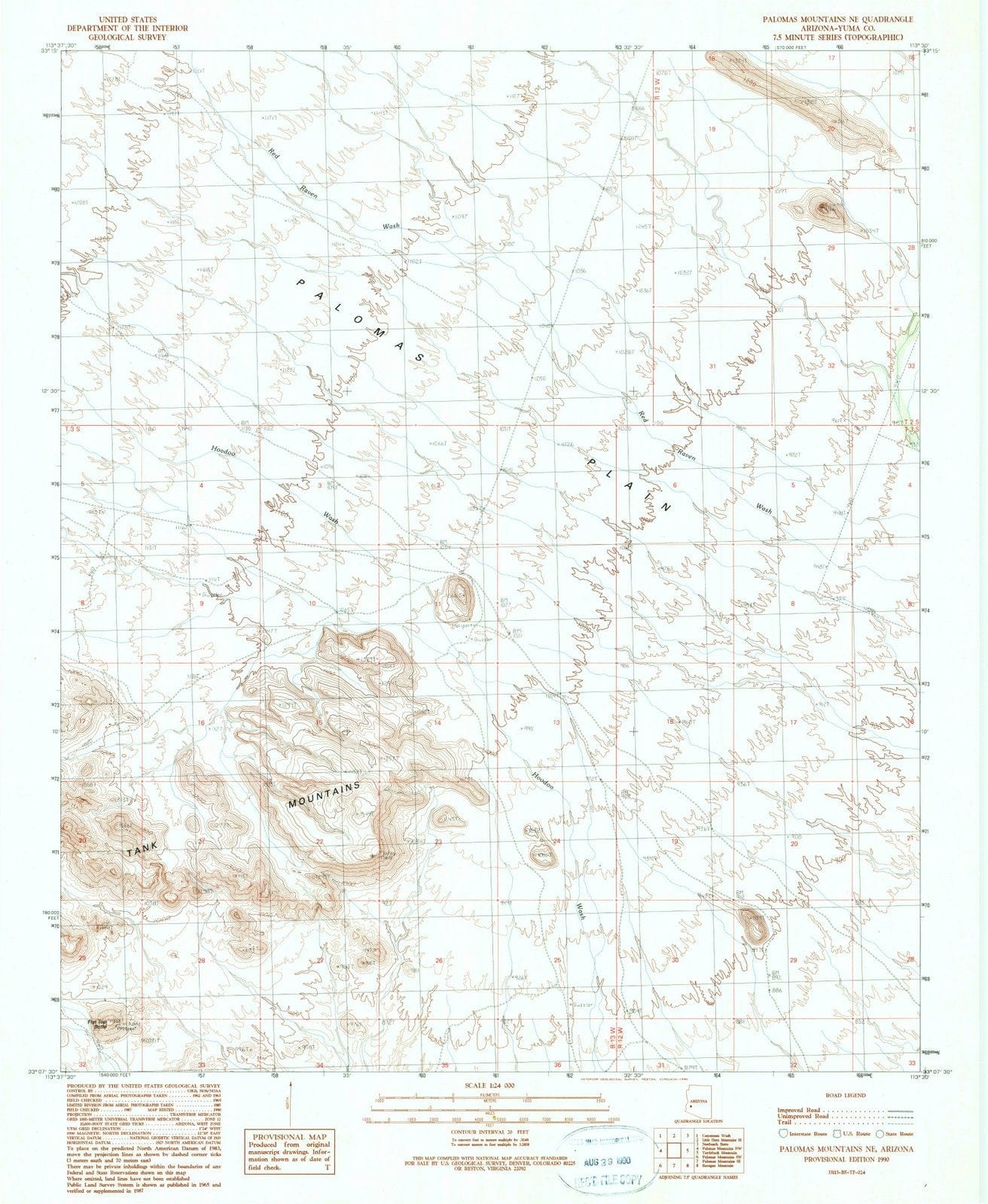 1990 Palomas Mountains, AZ - Arizona - USGS Topographic Map
