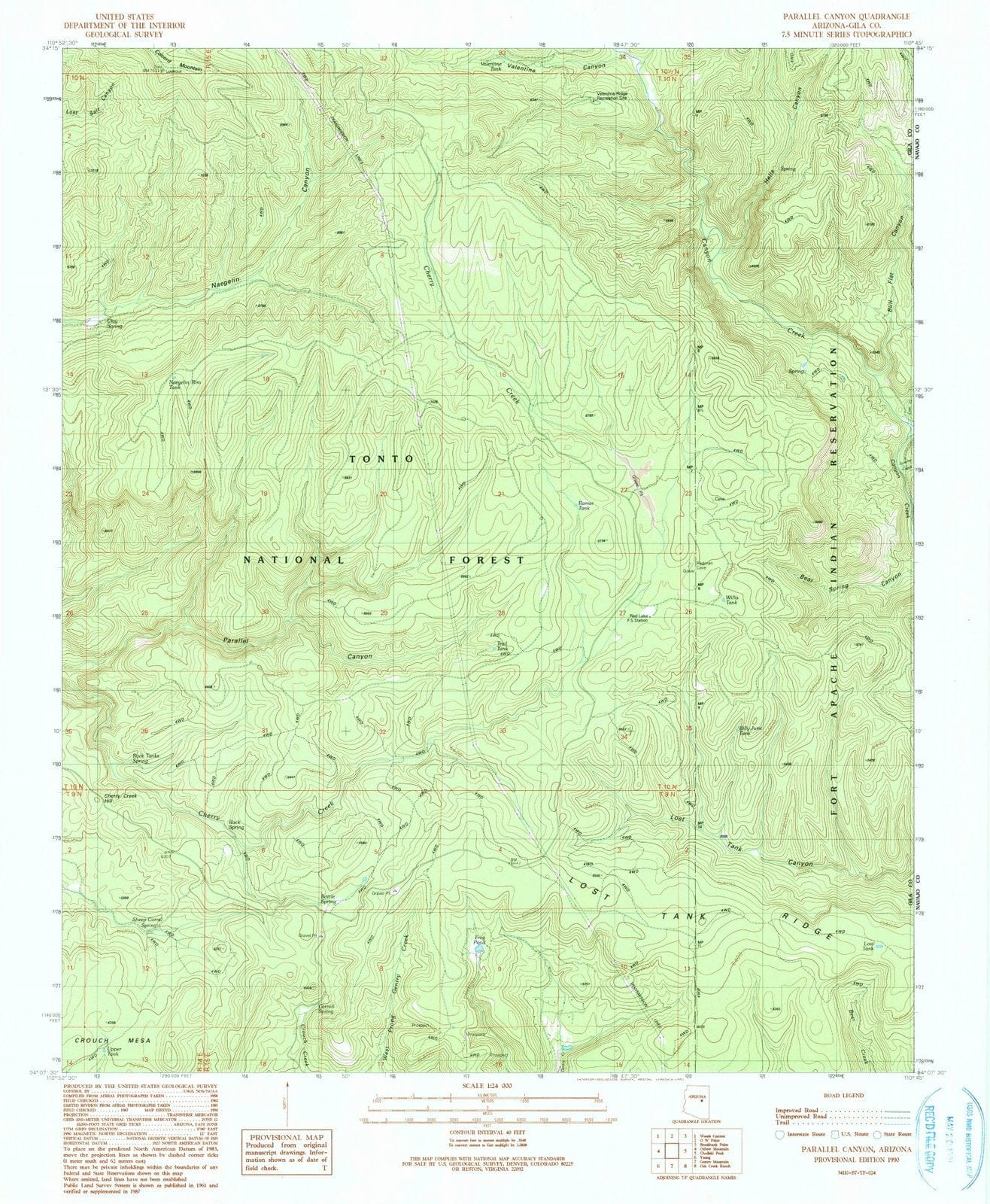 1990 Parallel Canyon, AZ - Arizona - USGS Topographic Map
