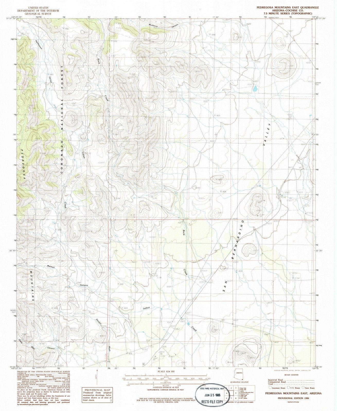 1986 Pedregosa Mountains East, AZ - Arizona - USGS Topographic Map