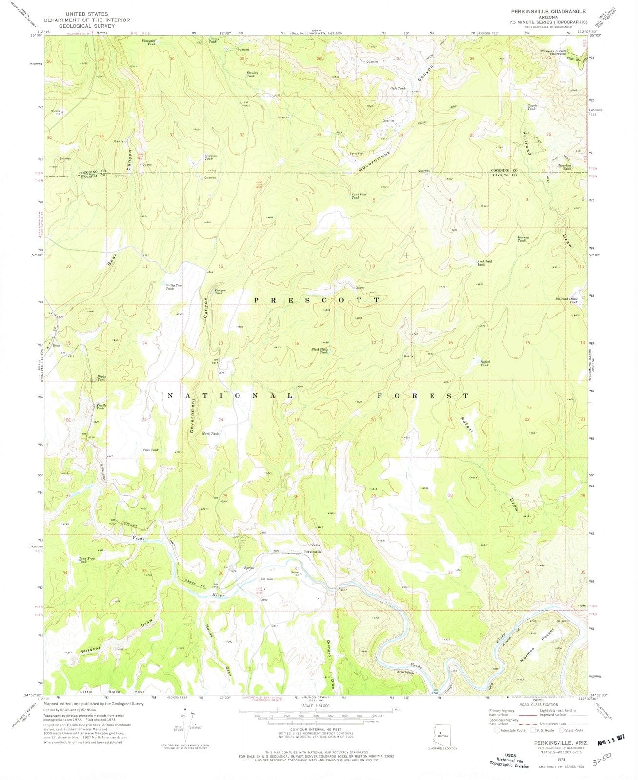 1973 Perkinsville, AZ - Arizona - USGS Topographic Map