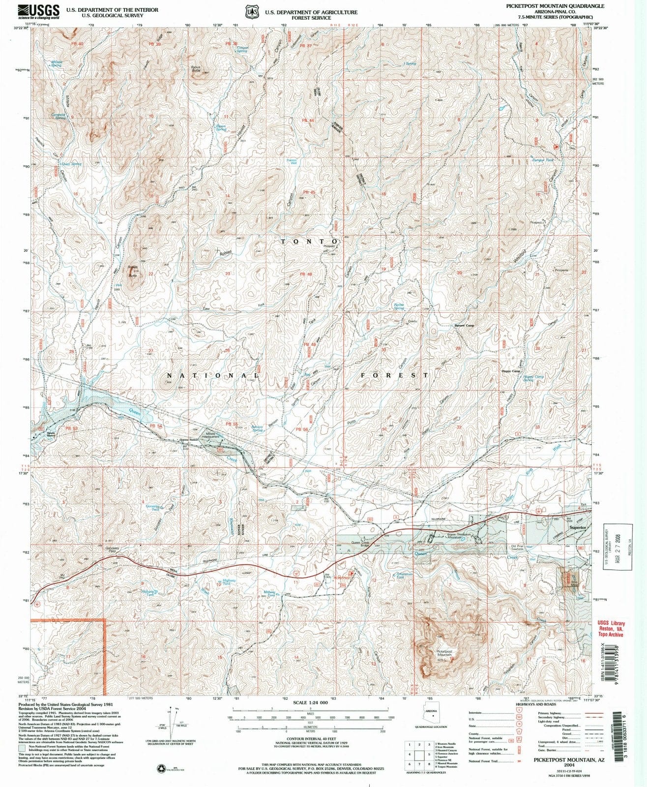 2004 Picketpost Mountain, AZ - Arizona - USGS Topographic Map
