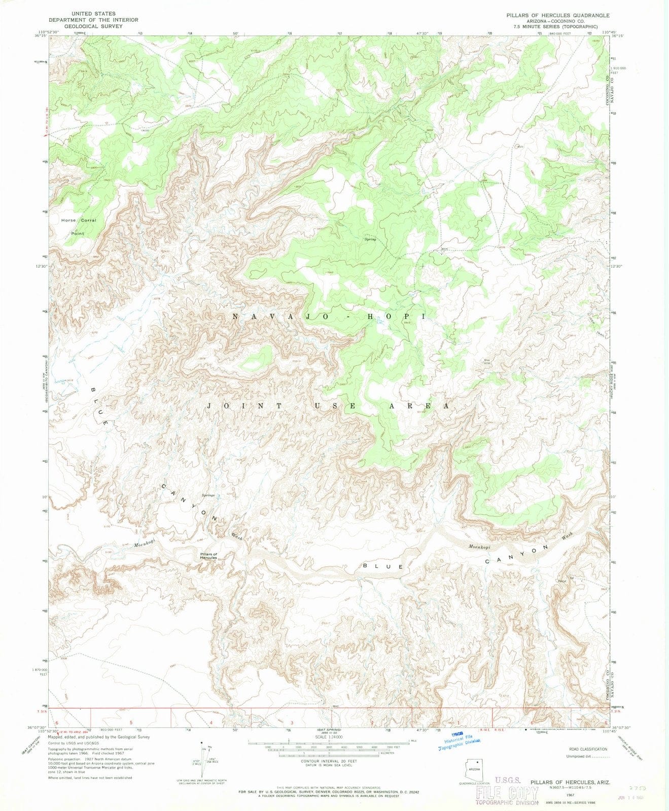 1967 Pillars of Hercules, AZ - Arizona - USGS Topographic Map