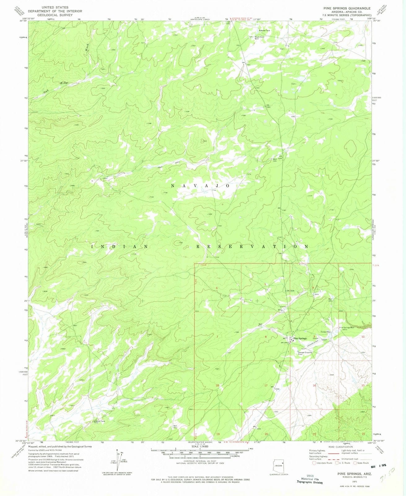 1971 Pine Springs, AZ - Arizona - USGS Topographic Map