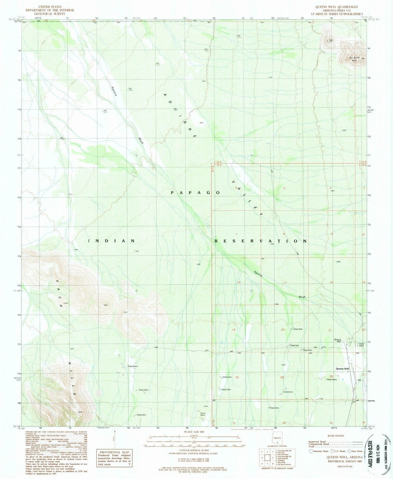 1989 Queens Well, AZ - Arizona - USGS Topographic Map