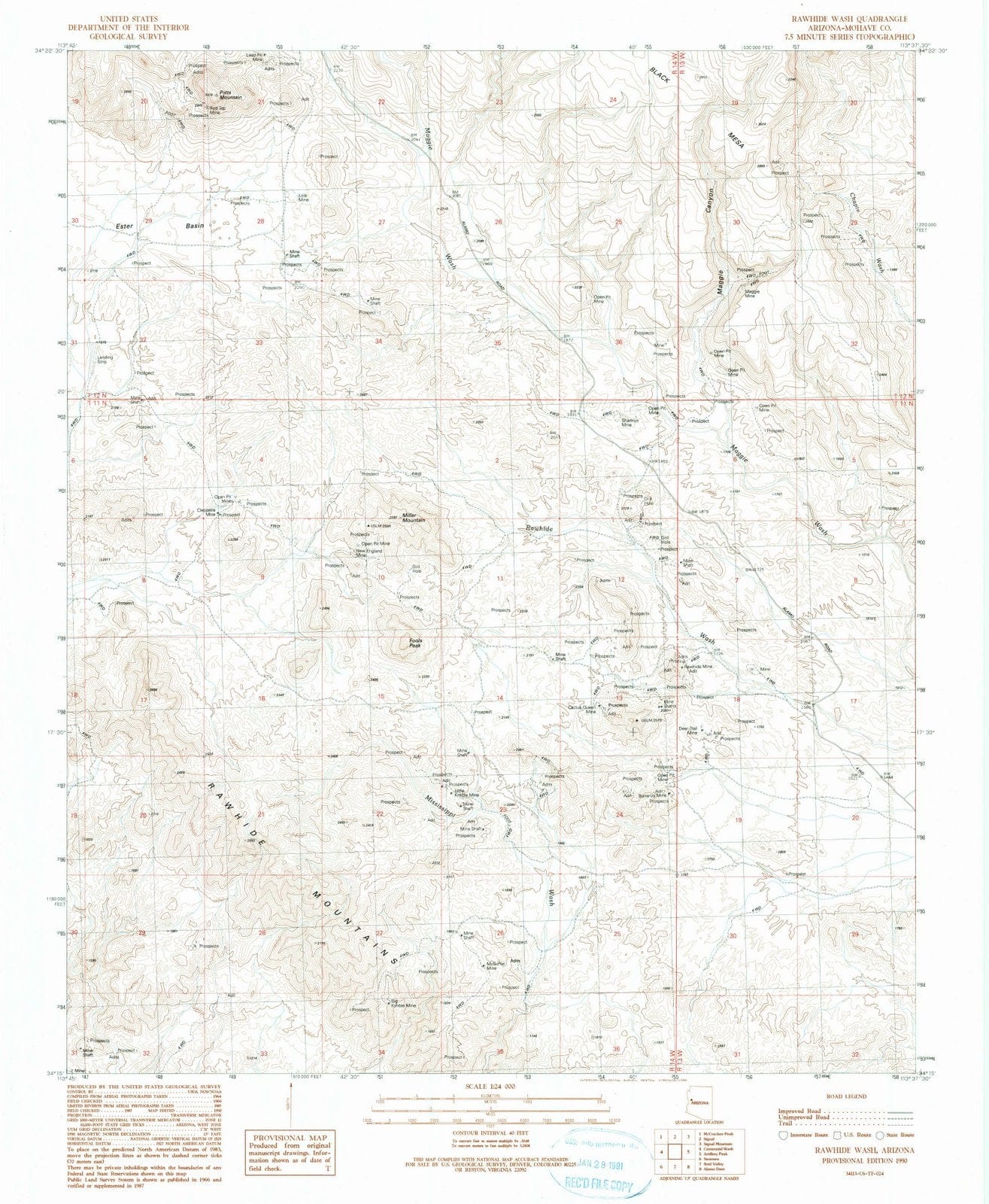 1990 Rawhide Wash, AZ - Arizona - USGS Topographic Map