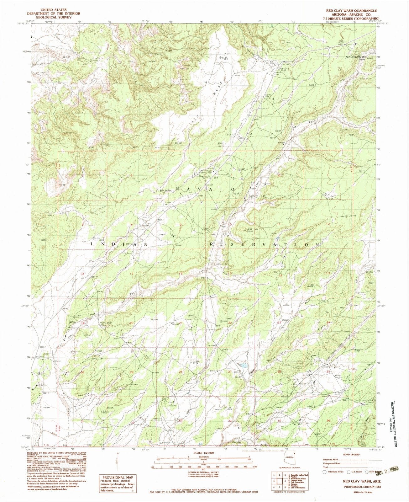 1983 Red Clay Wash, AZ - Arizona - USGS Topographic Map