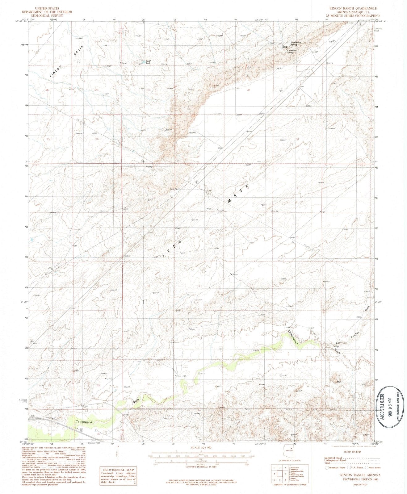 1986 Rincon Ranch, AZ - Arizona - USGS Topographic Map