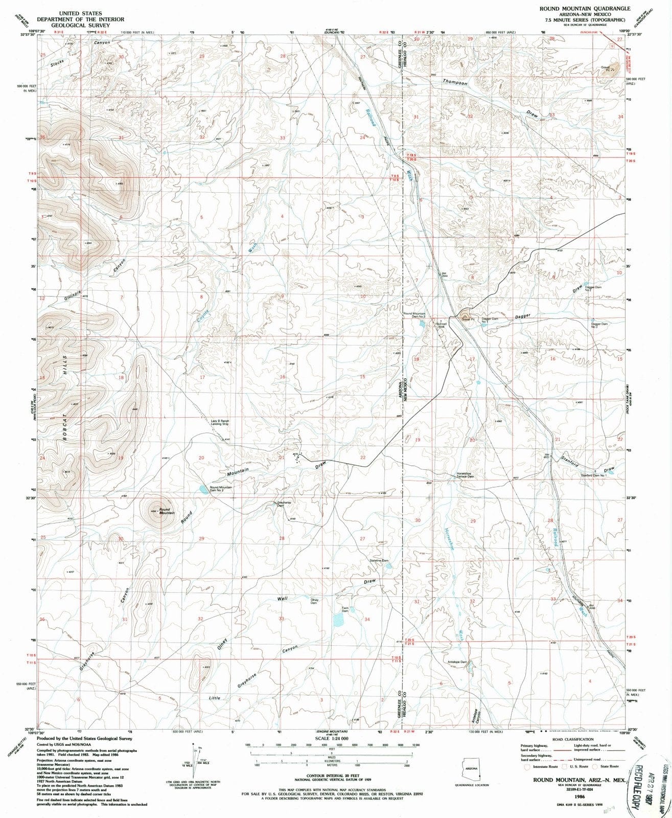 1986 Round Mountain, AZ - Arizona - USGS Topographic Map