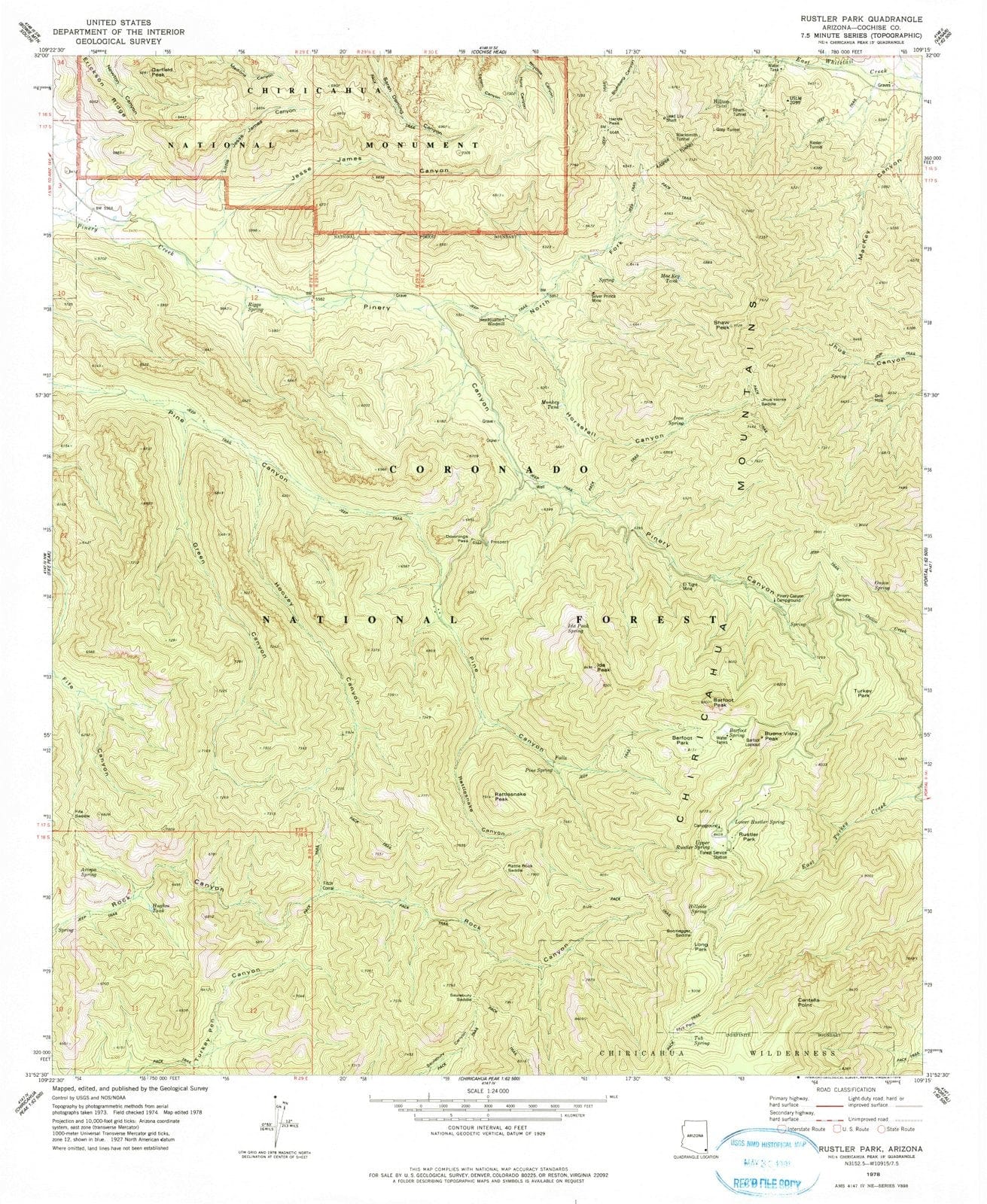 1978 Rustler Park, AZ - Arizona - USGS Topographic Map