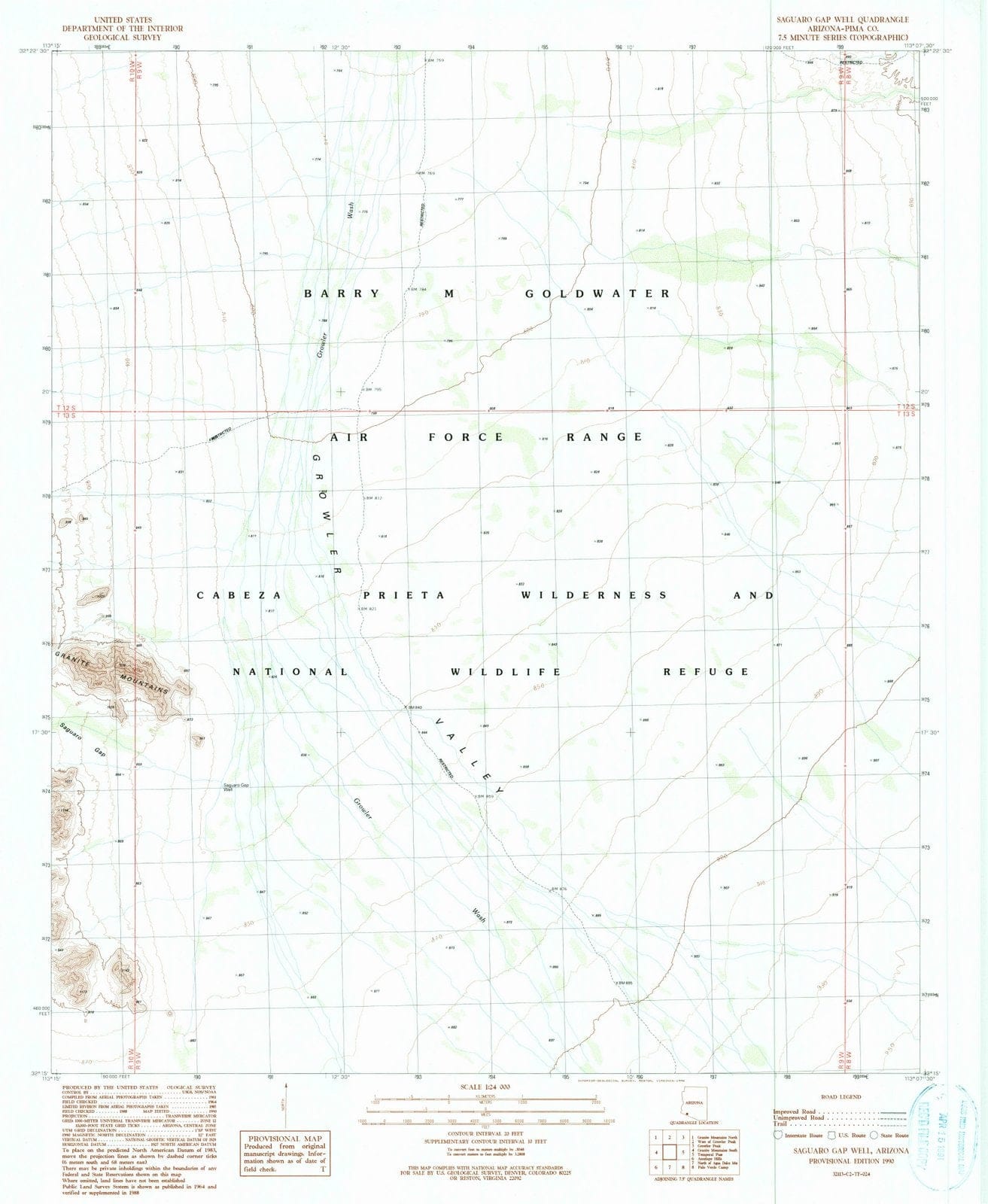 1990 Saguaro Gap Well, AZ - Arizona - USGS Topographic Map