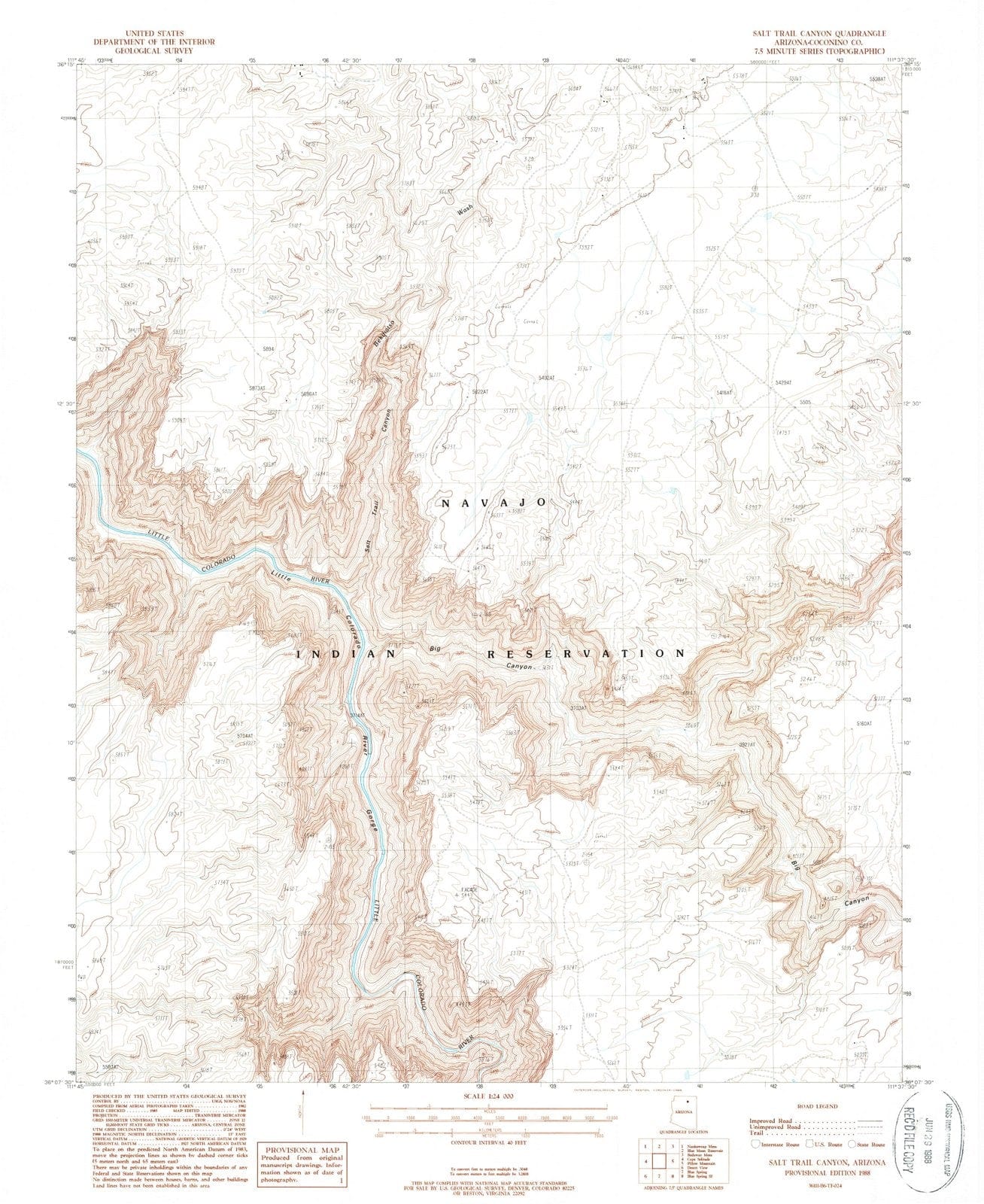 1988 Salt Trail Canyon, AZ - Arizona - USGS Topographic Map