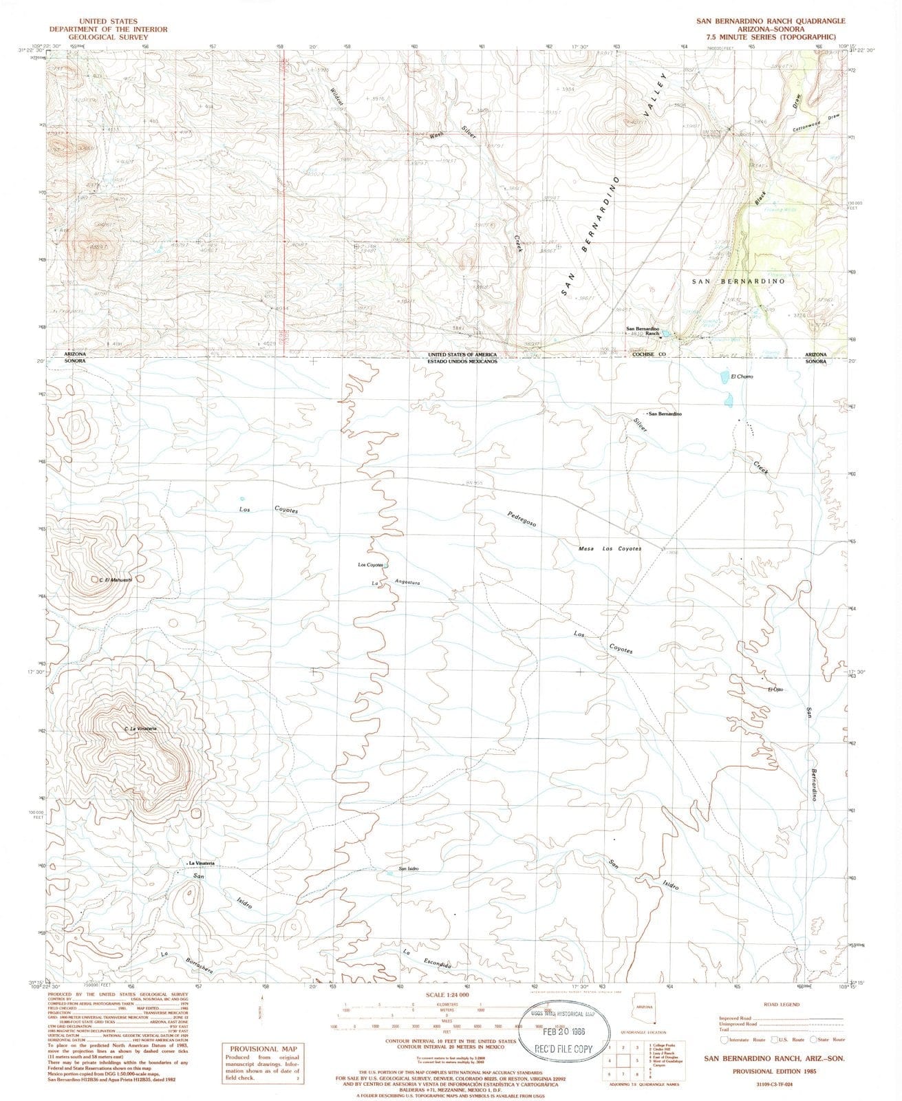 1985 San Bernardino Ranch, AZ - Arizona - USGS Topographic Map