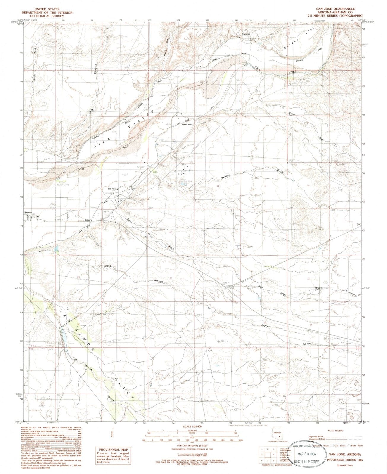 1985 San Jose, AZ - Arizona - USGS Topographic Map