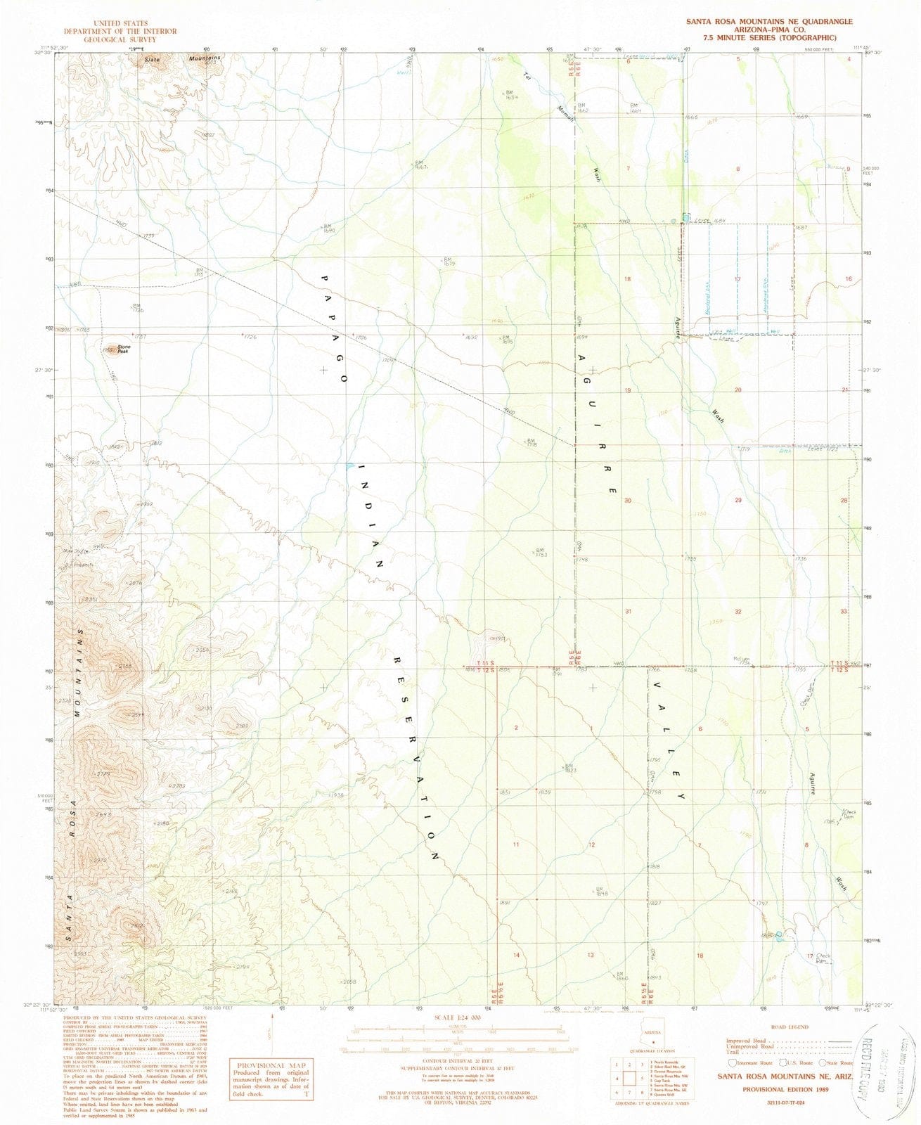 1989 Santa Rosa Mountains, AZ - Arizona - USGS Topographic Map