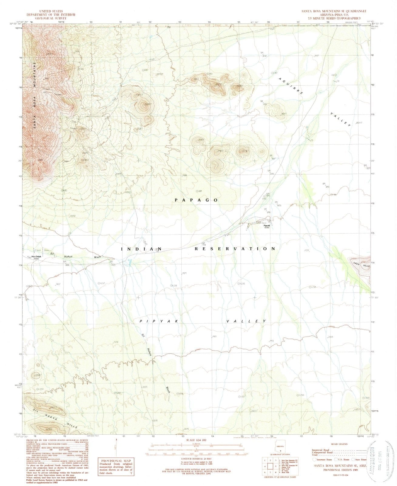 1989 Santa Rosa Mountains, AZ - Arizona - USGS Topographic Map v3