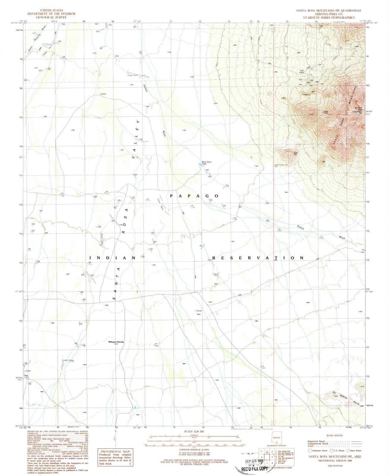 1989 Santa Rosa Mountains, AZ - Arizona - USGS Topographic Map v4